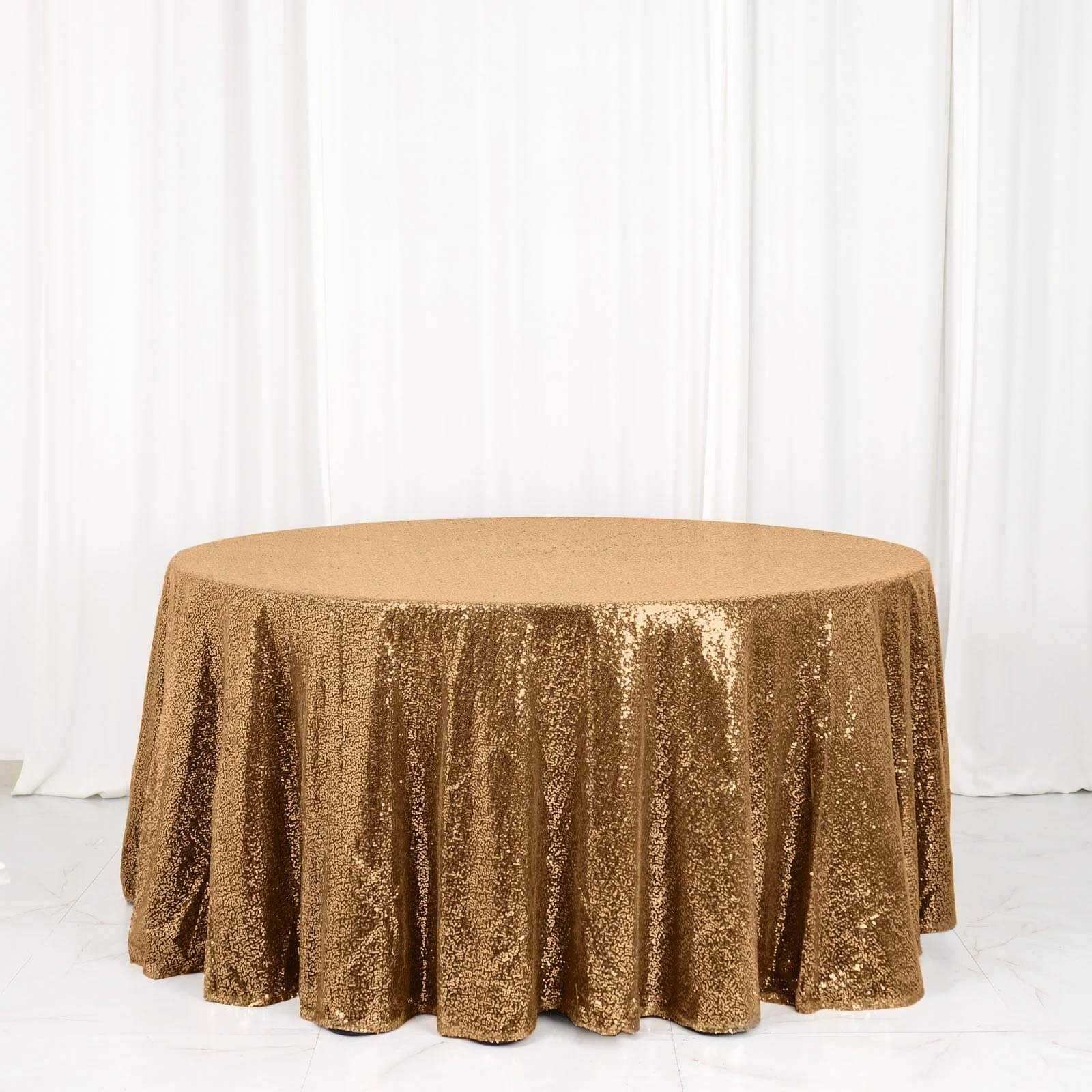 Sequin 120" Round Tablecloth Gold - Seamless Glittering Design for Sophisticated Events