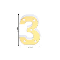3D Marquee Number "3" Warm White 5 LED Lights Gold - Stylish Light-Up Accent for Events 6"