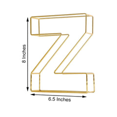 8" Tall Gold Freestanding 3D Decorative Wire Letter, Wedding Centerpiece - Z