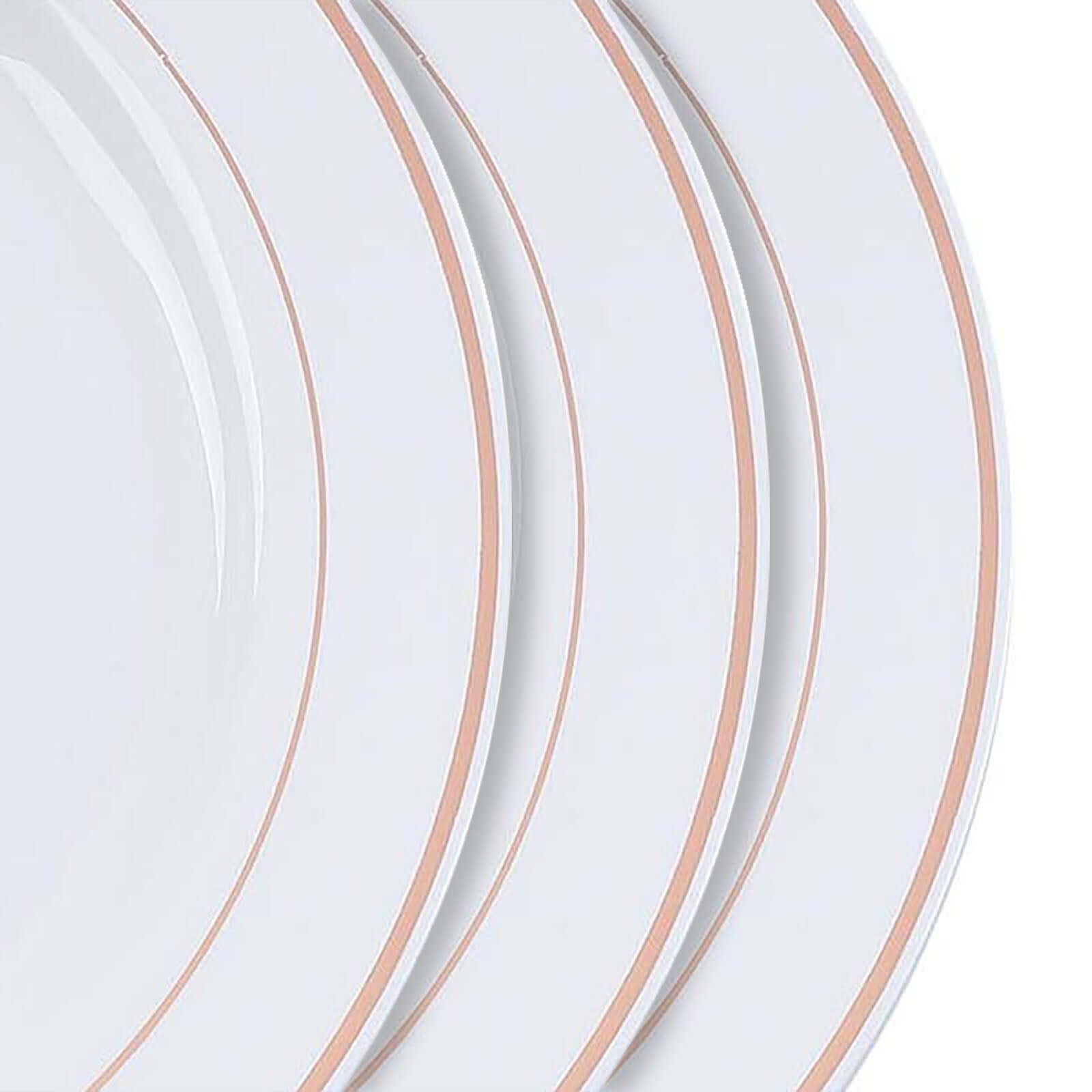 10-Pack Plastic Dinner Plates White with Très Chic Rose Gold Rim - Perfect Disposable Party Plates 10"