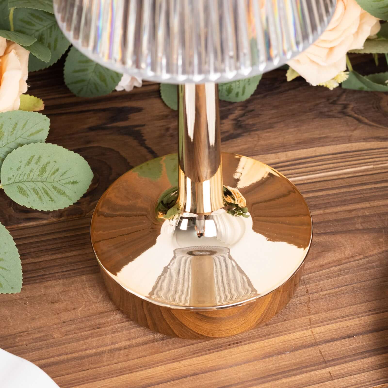 Acrylic LED Mushroom Table Lamp Clear Gold Color Changing Touch Control Night Light - Rechargeable Centerpiece 9"