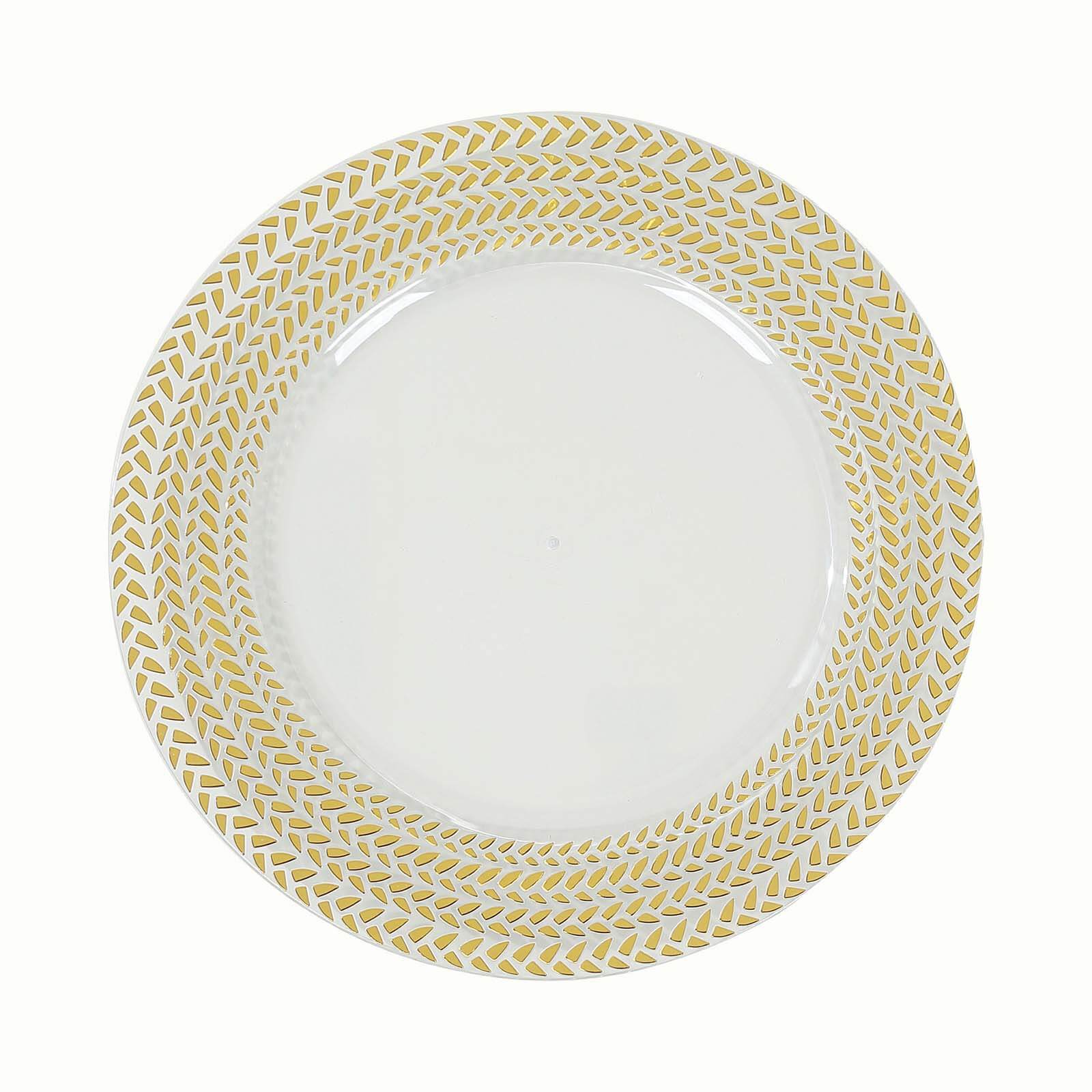 6-Pack Acrylic Round Charger Plates 13" in Clear with Gold Wheat Pattern Rim, Stylish Dinner Party Charger Tableware