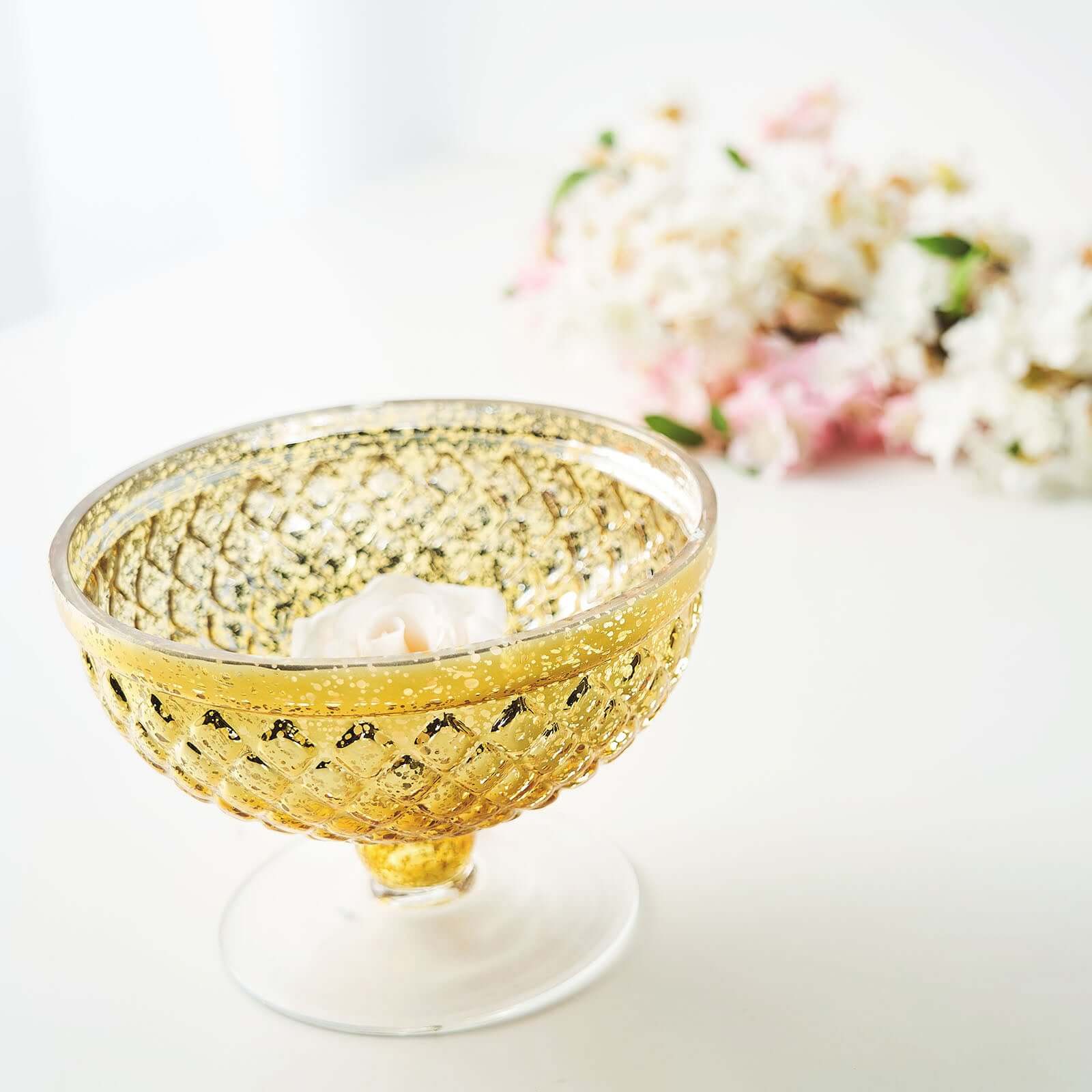 Mercury Glass Pedestal Bowl Vase Compote Style Gold - Sophisticated Floral Table Decor for Events 8"
