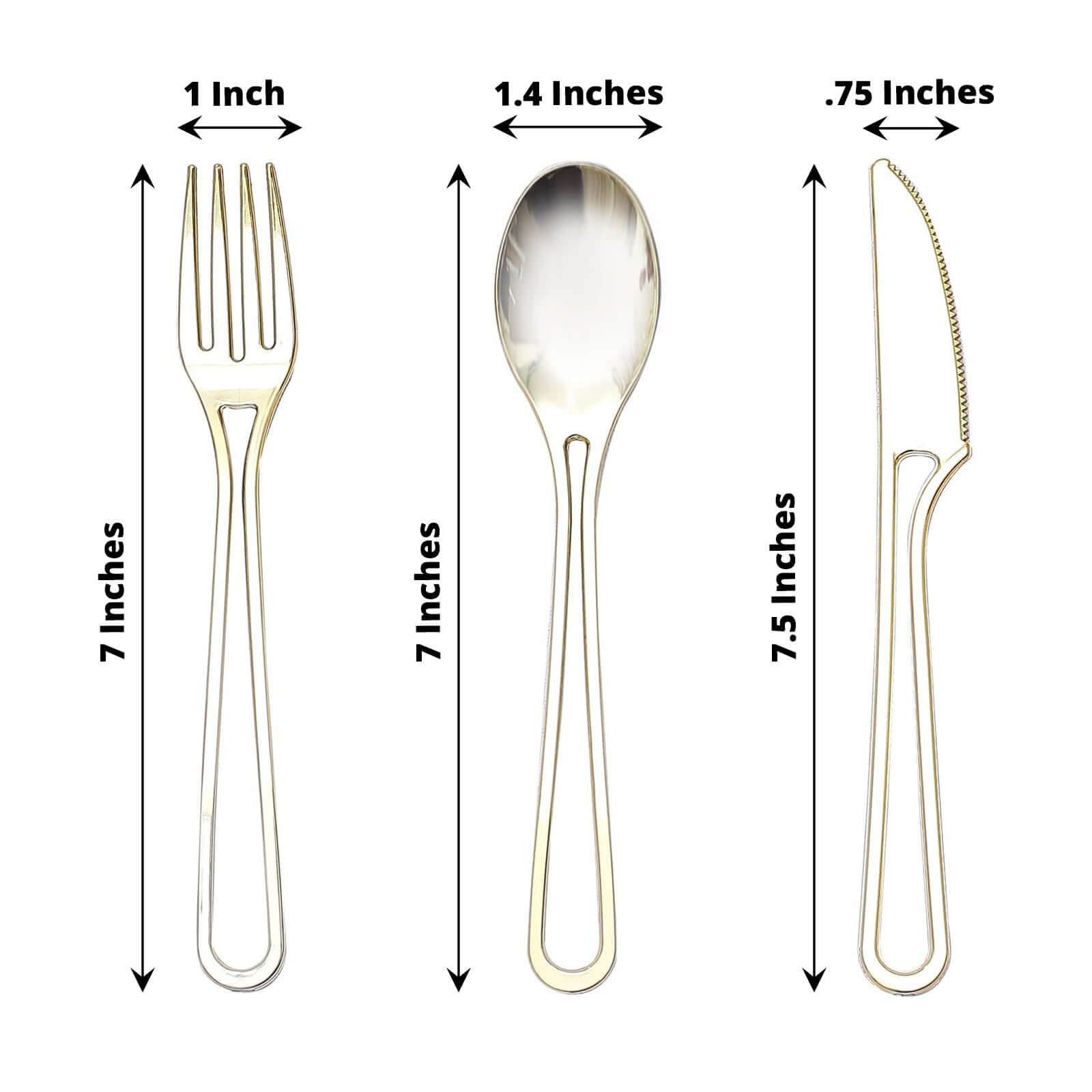 24-Pack Plastic Utensil Set with Modern Hollow Handle Design Gold - Disposable Silverware 7" for Parties
