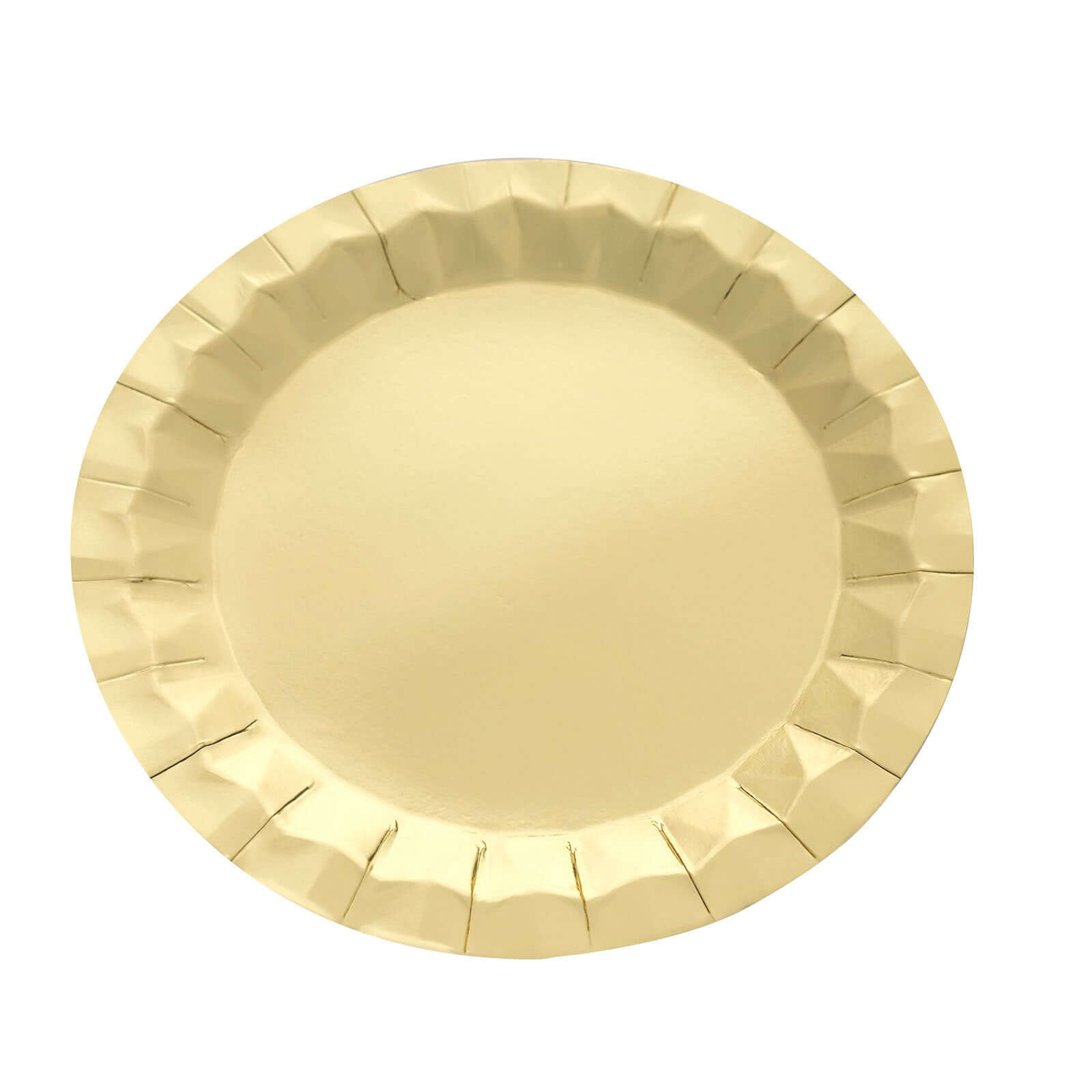 25-Pack Paper 9" Round Dinner Plates in Metallic Gold with Geometric Prism Rim - Disposable 400GSM Party Plates for Banquets & Celebrations