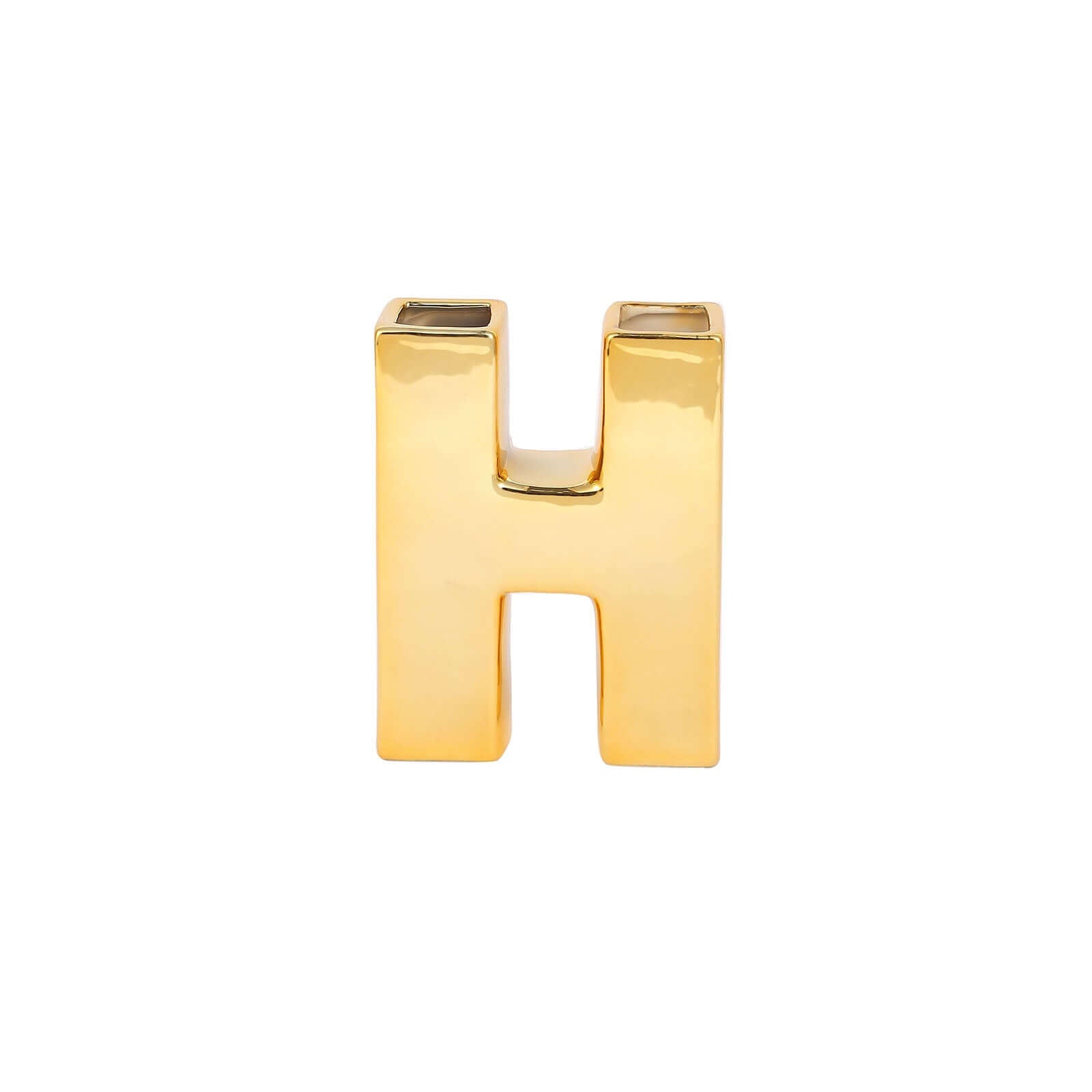 Shiny Ceramic Vase Letter "H" Gold Plated - Chic Bud Planter Pot for Events & Decor 6"