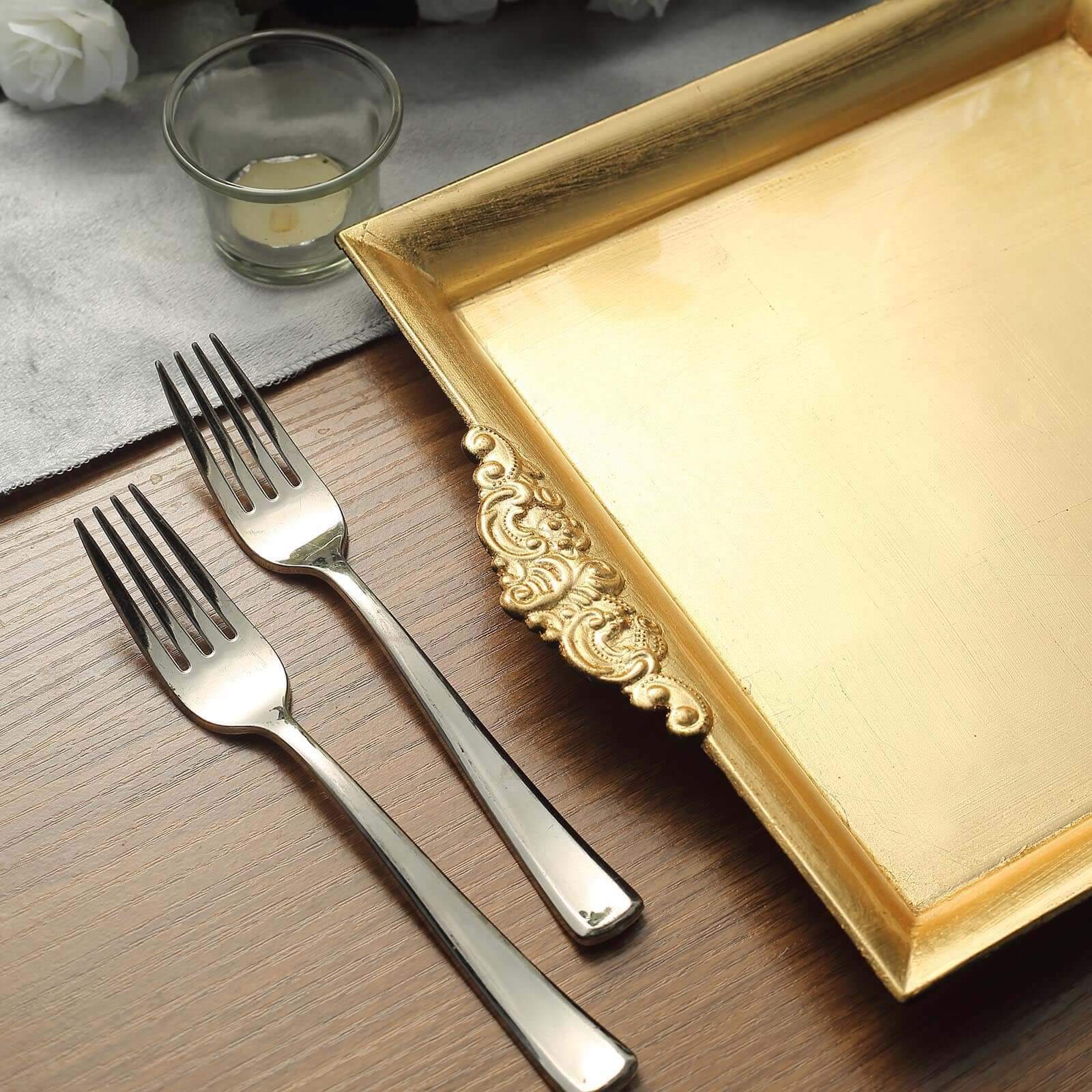 2-Pack Acrylic Square Serving Trays 10" in Metallic Gold with Embossed Handles, Decorative Dinner Party Food Platters