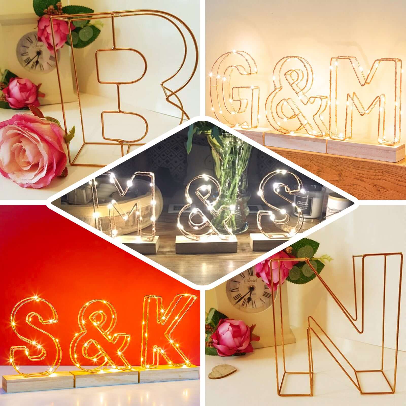 8" Tall Gold Freestanding 3D Decorative Wire Letter, Wedding Centerpiece - Q