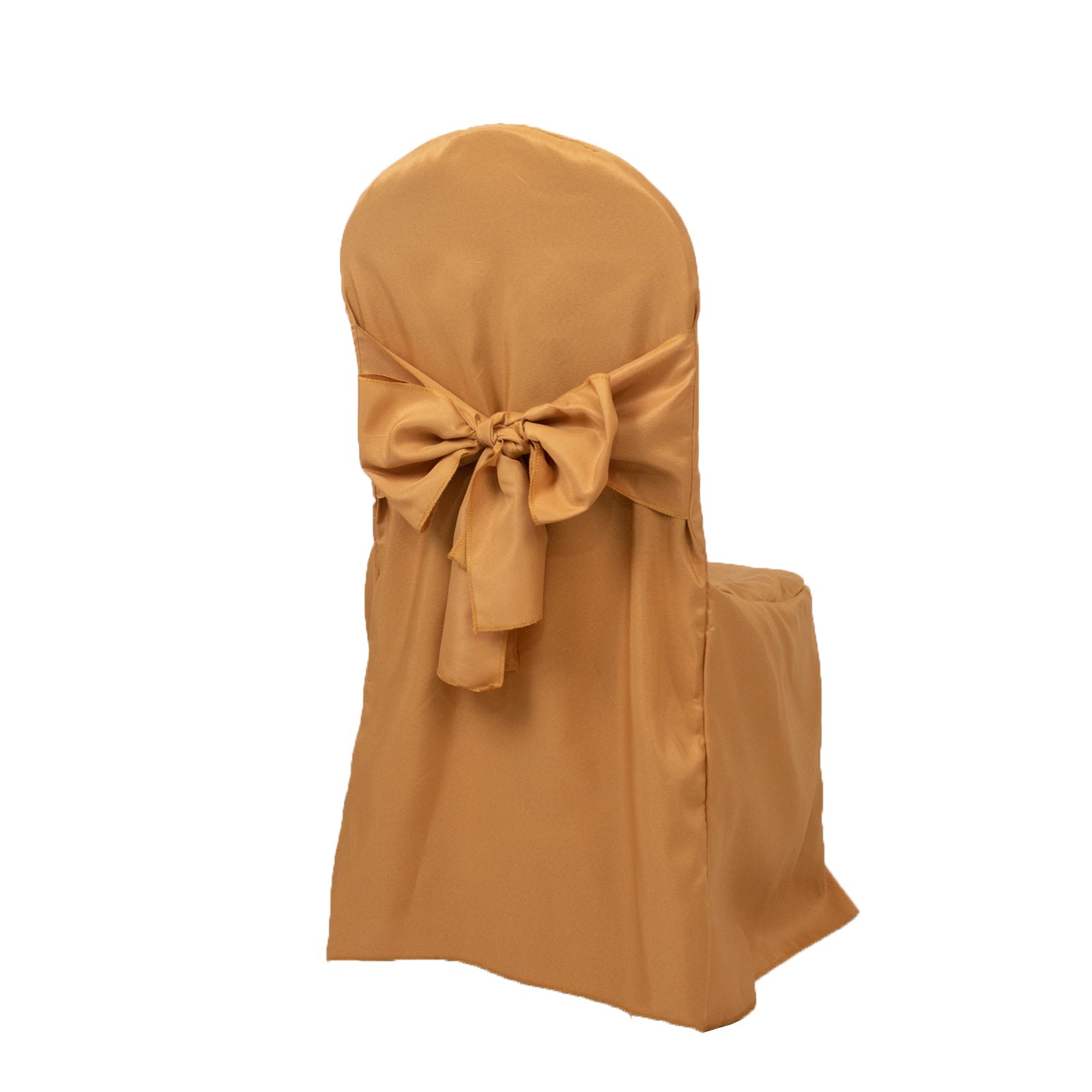 10-Pack Polyester Slip-On Banquet Chair Covers with Attached Sashes – Gold Reusable Stain-Resistant Covers for Wedding & Event Decor