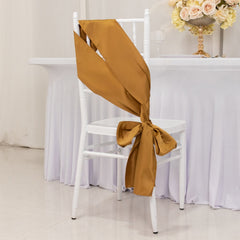 5 Pack Lamour Satin 6"x106" Chair Sashes Gold - Stylish Reusable Decorative Bows for Weddings & Gatherings