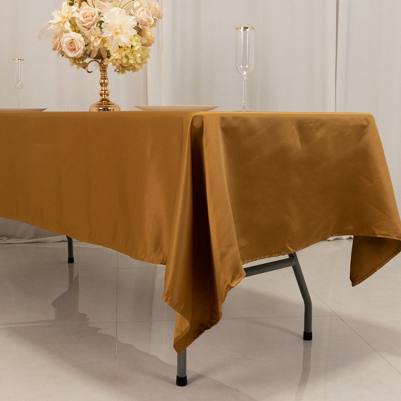 Lamour Satin 60"x102" Rectangle Tablecloth Gold - Durable & Silky Soft Feel Table Cover for Weddings & Banquets