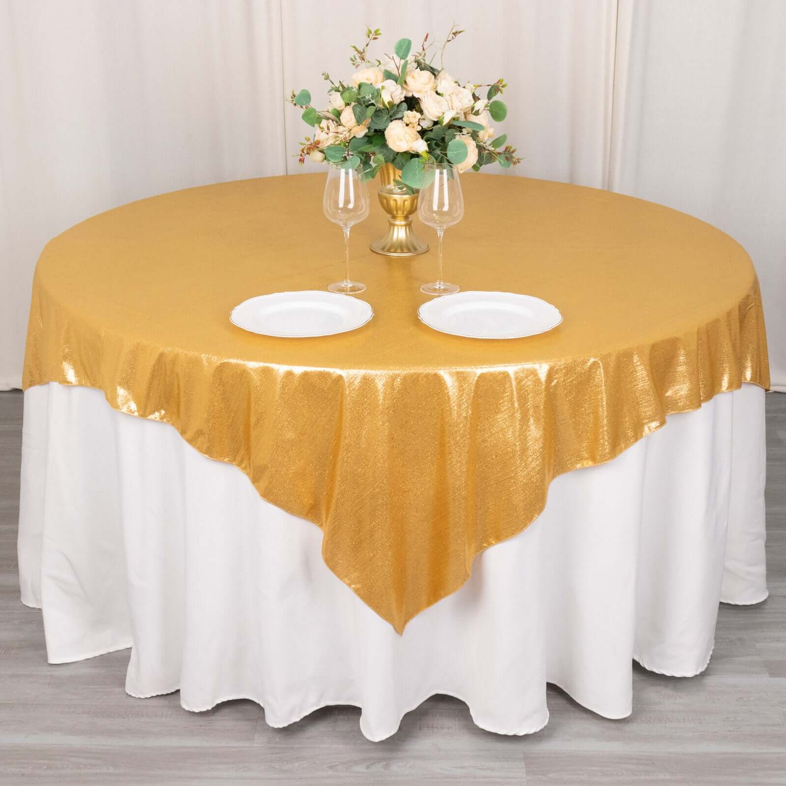 Polyester 72"x72" Table Overlay Square Tablecloth Gold Shimmer Sequin Dots Wrinkle-Free Design for Stylish Celebrations