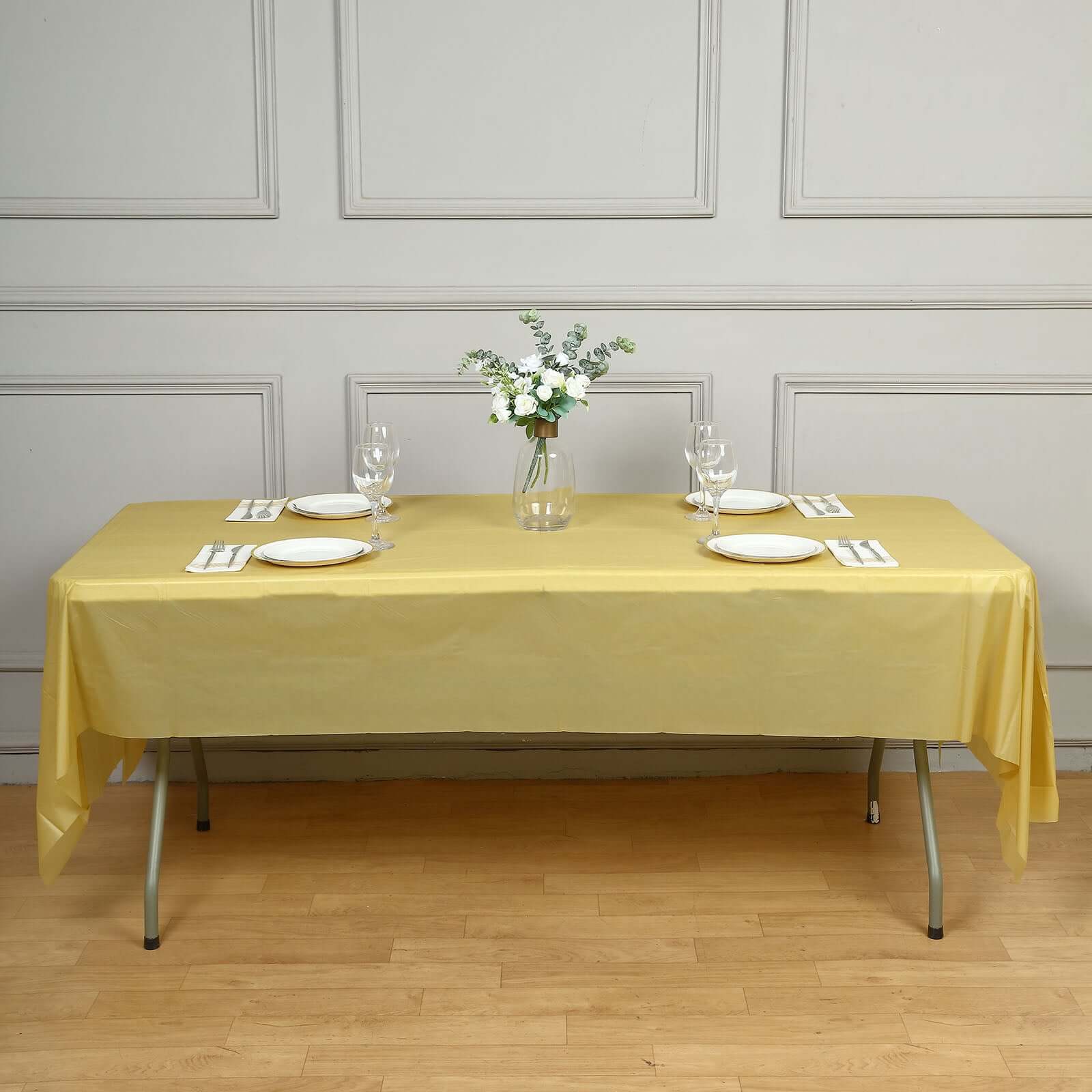 5-Pack Plastic Table Covers Gold Rectangle - Reliable PVC Disposable Covers for Gatherings 54"x108"