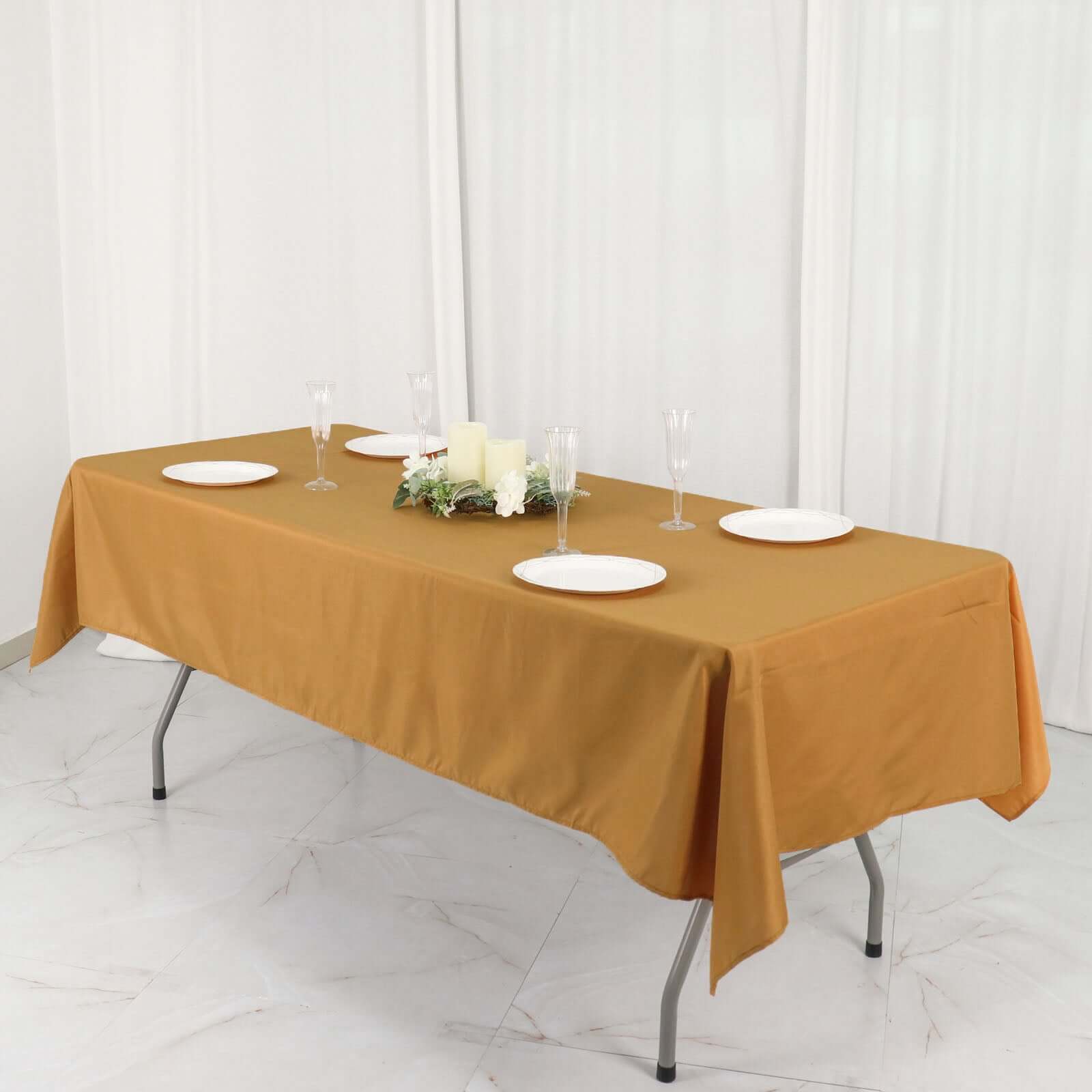 Polyester 54"x96" Rectangle Tablecloth Gold - Wrinkle-Resistant & Easy-to-Care Table Cover for Weddings & Events
