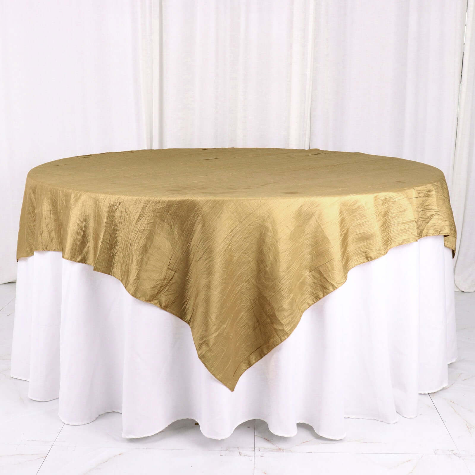 Taffeta 72"x72" Table Overlay Square Tablecloth Gold - Accordion Crinkle Design for Stylish Events