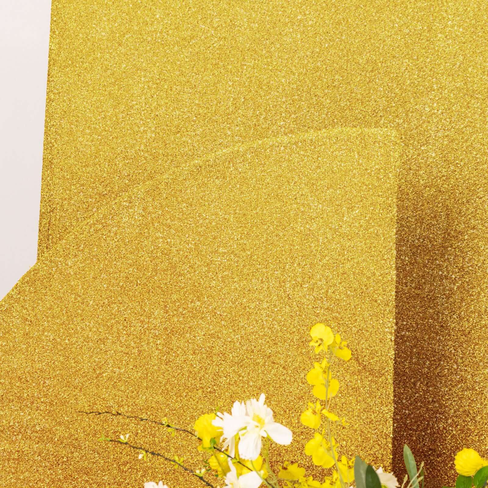 Set of 4 Gold Chiara Wedding Arch Covers Shimmer Tinsel Finish, Fitted Covers For Half Moon Backdrop Stands - 2.5ft, 5ft, 6ft, 7ft