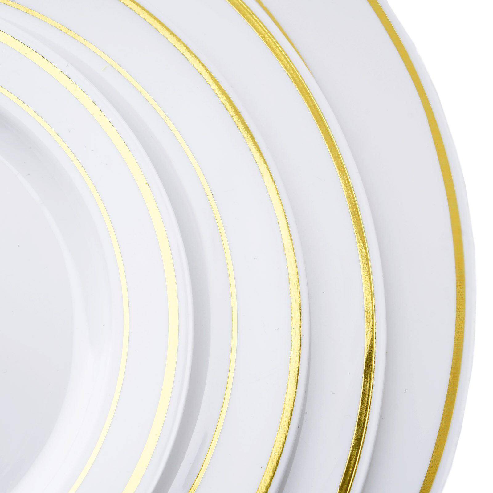 10-Pack Plastic Dessert Plates White with Très Chic Gold Rim - Disposable Plates for Parties 8"