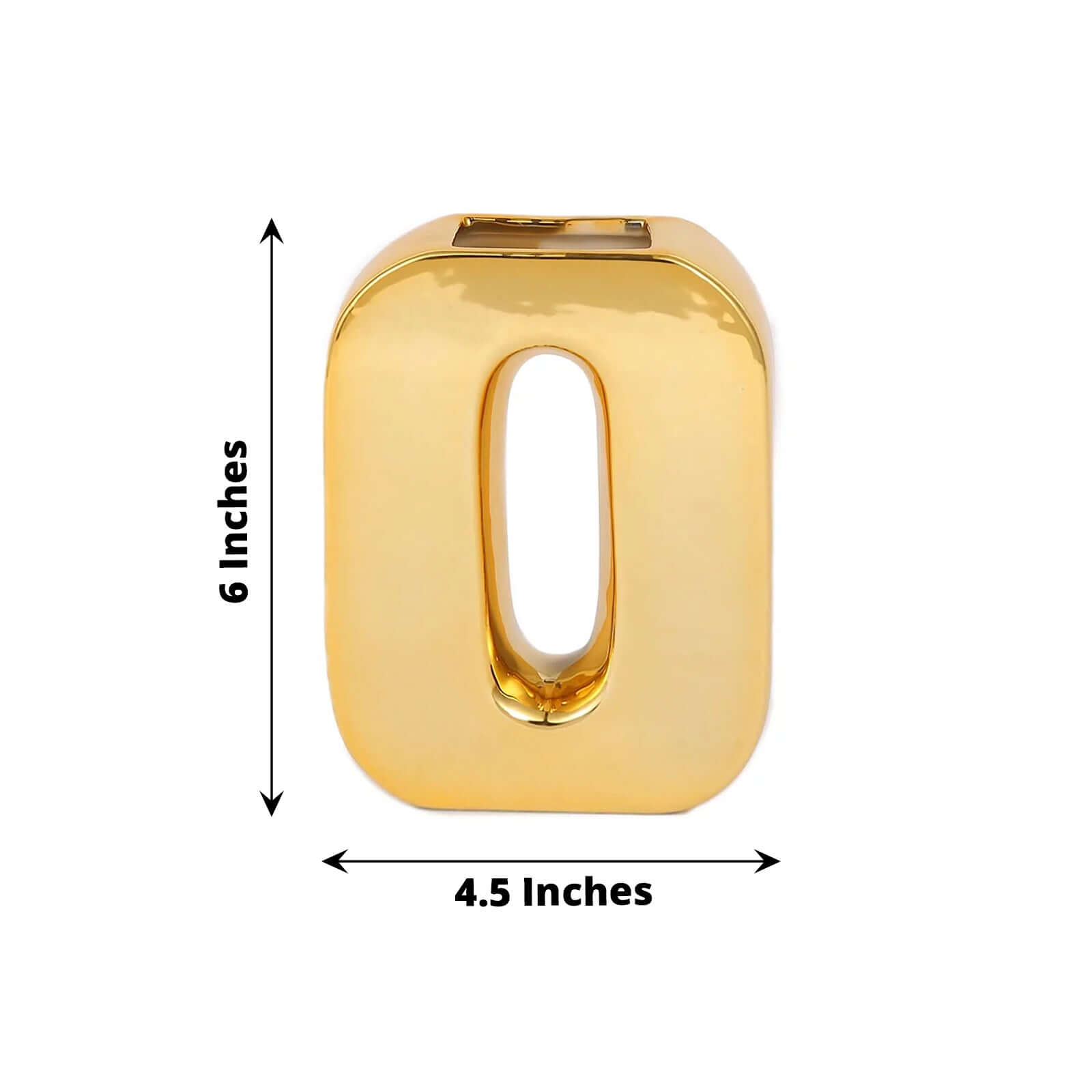 Shiny Ceramic Vase Letter "O" Gold Plated - Chic Bud Planter Pot for Events & Decor 6"