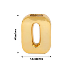 Shiny Ceramic Vase Letter "O" Gold Plated - Chic Bud Planter Pot for Events & Decor 6"