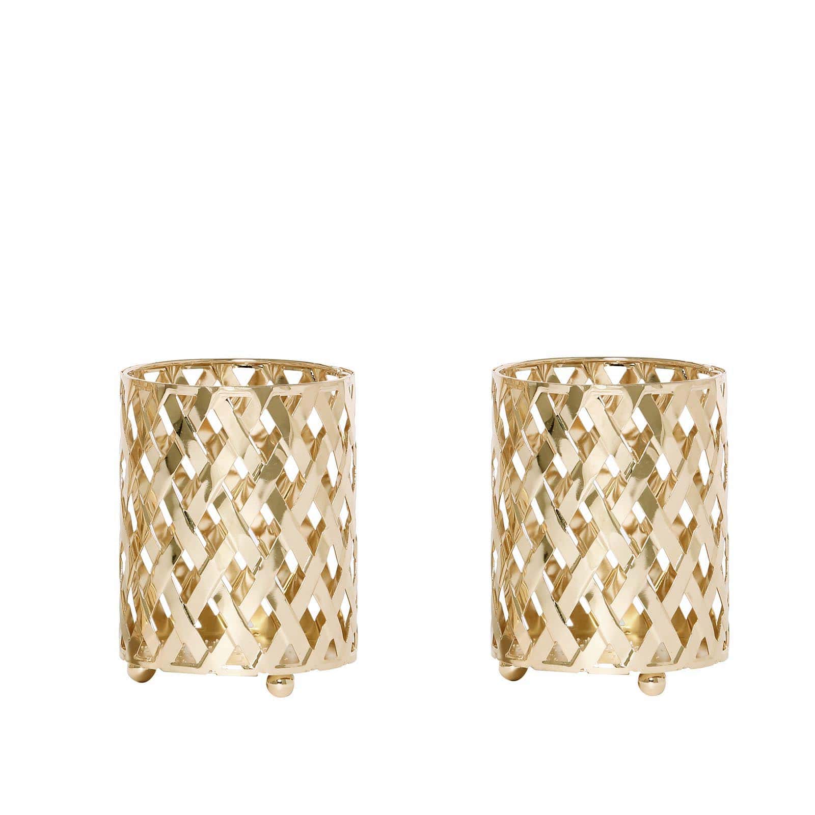 2-Pack Votive Candle Holders Gold Metal Diamond Cut Geometric Design - Perfect for Home Décor and Events 4"