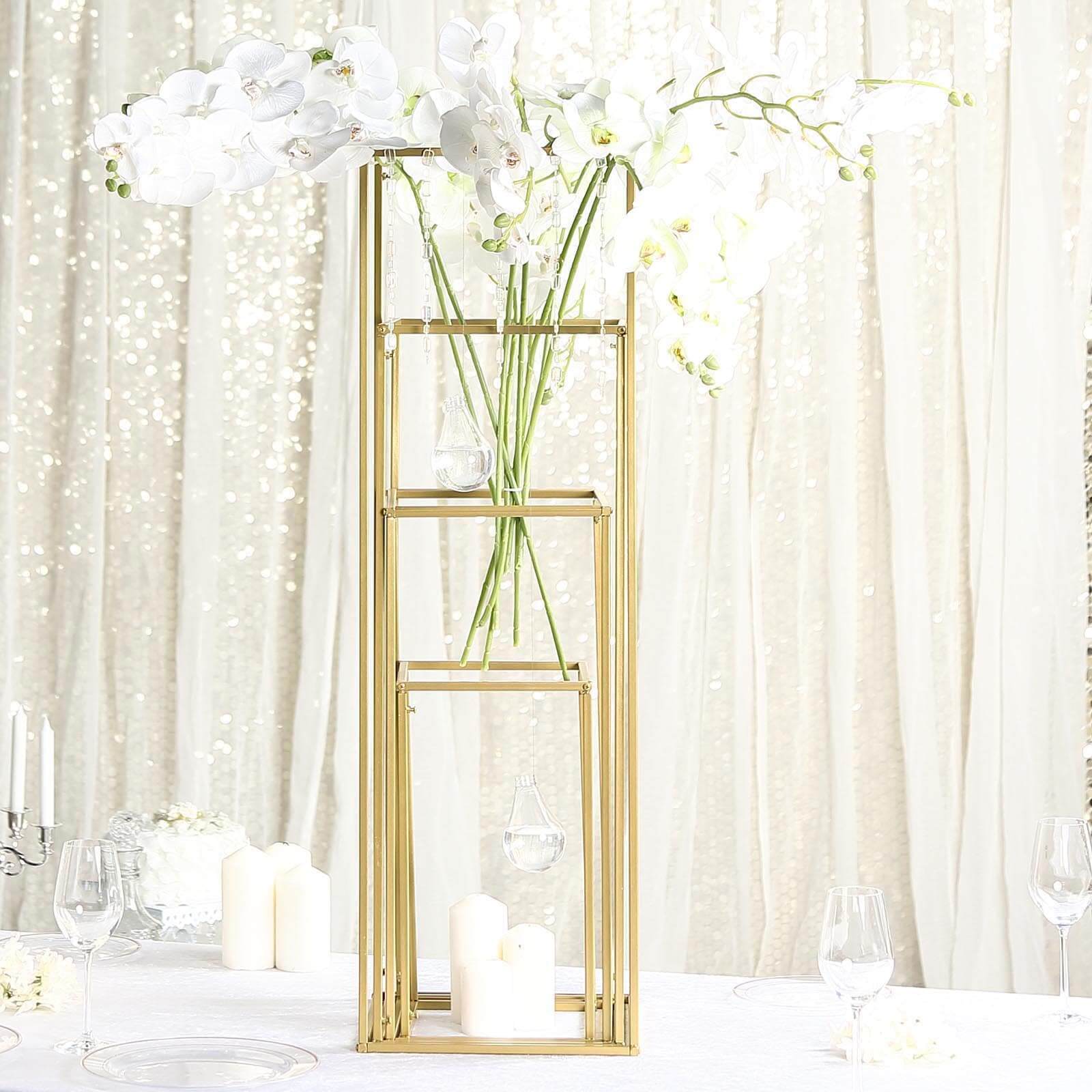 Set of 4 Metal Flower Stands Frame Wedding Column Centerpieces Matte Gold - Durable Display 16"/24"/32"/40"