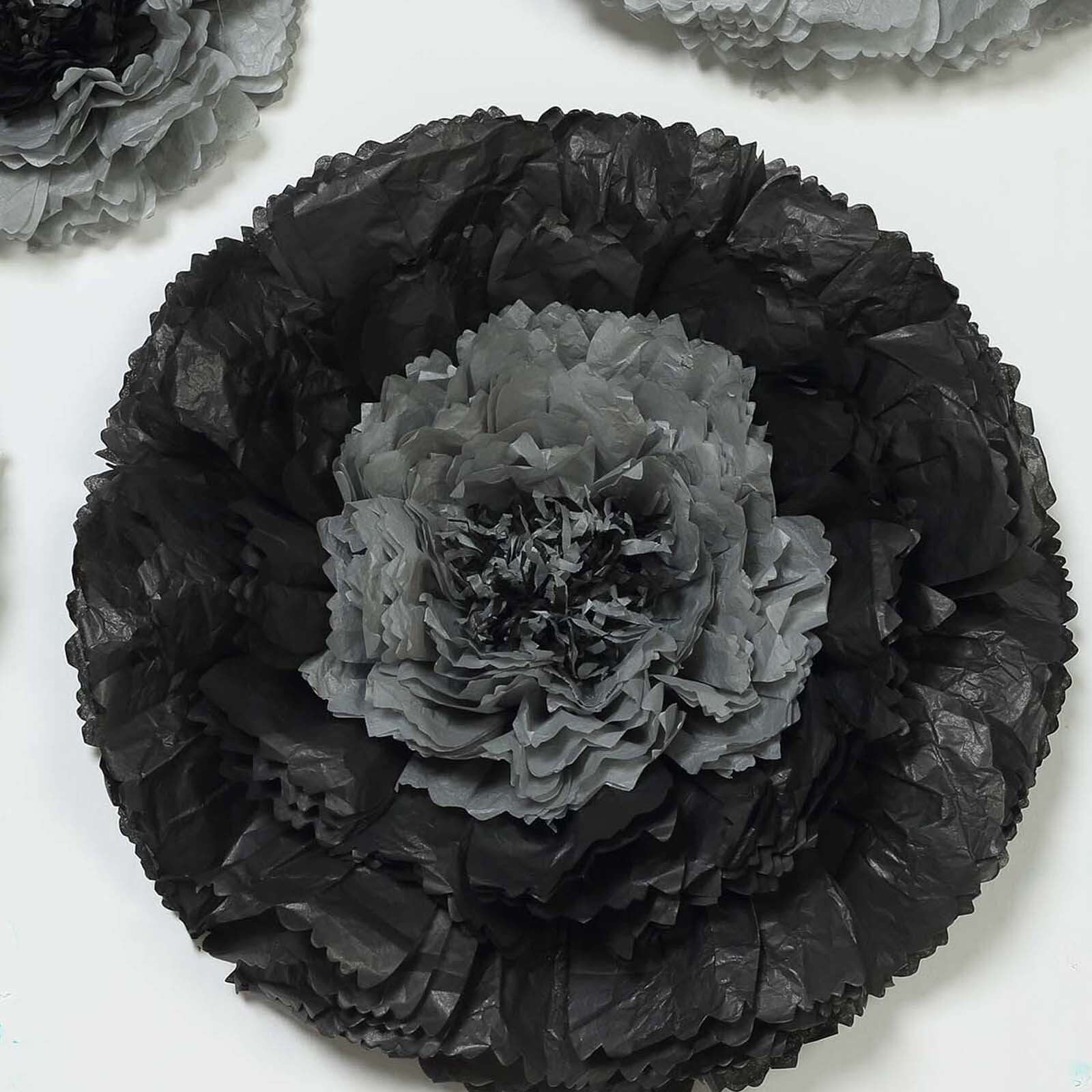 Set of 6 Charcoal Gray Giant Carnation 3D Paper Flowers Wall Decor - 12",16",20"