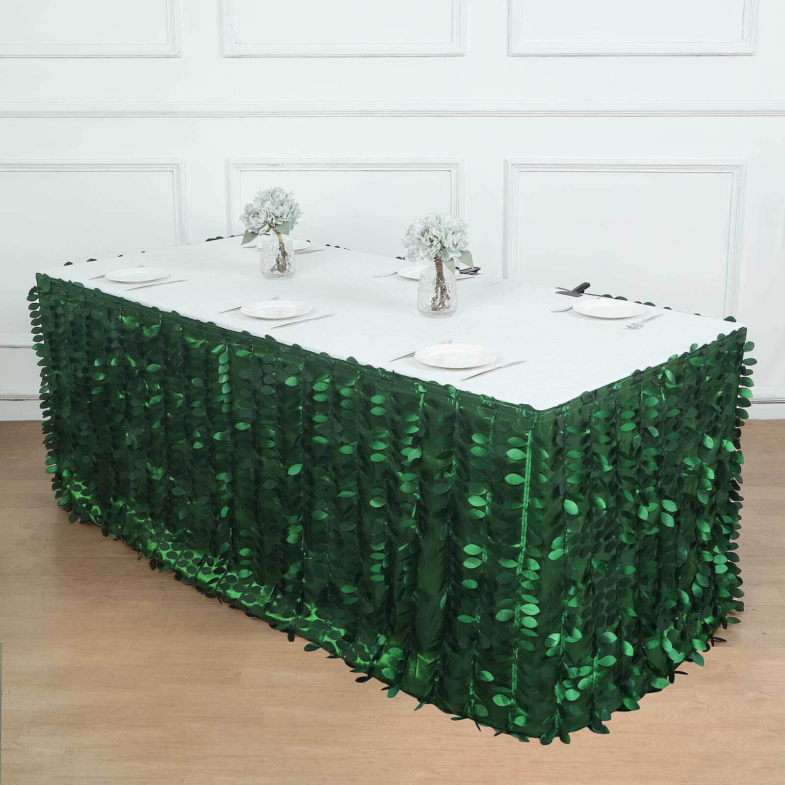 Taffeta Fabric 21ft Table Skirt Green 3D Leaf Petal Design - Exquisite & Stylish Event Table Cover