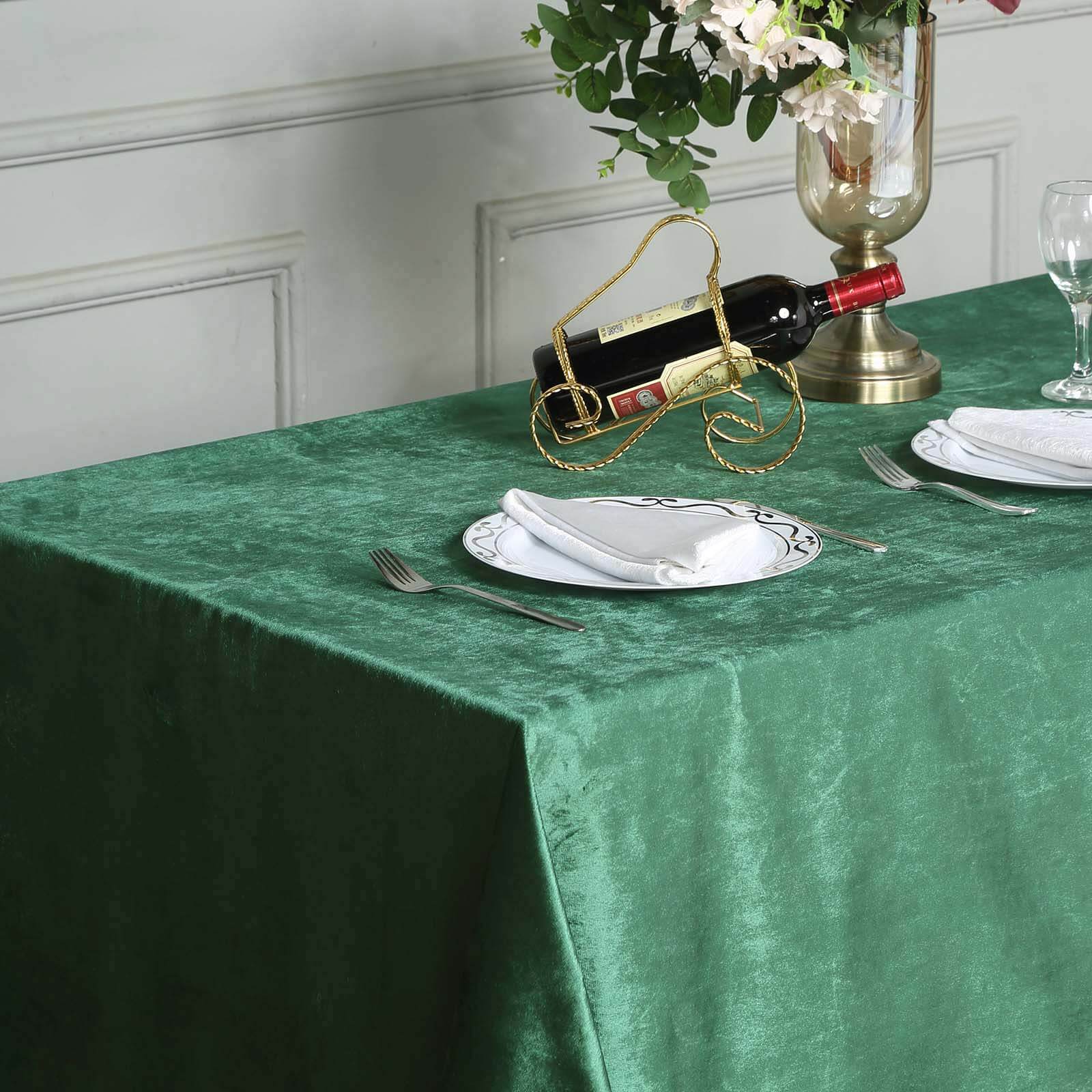 Premium Velvet 90"x132" Rectangle Tablecloth Hunter Emerald Green - Reusable Soft & Seamless Table Cover