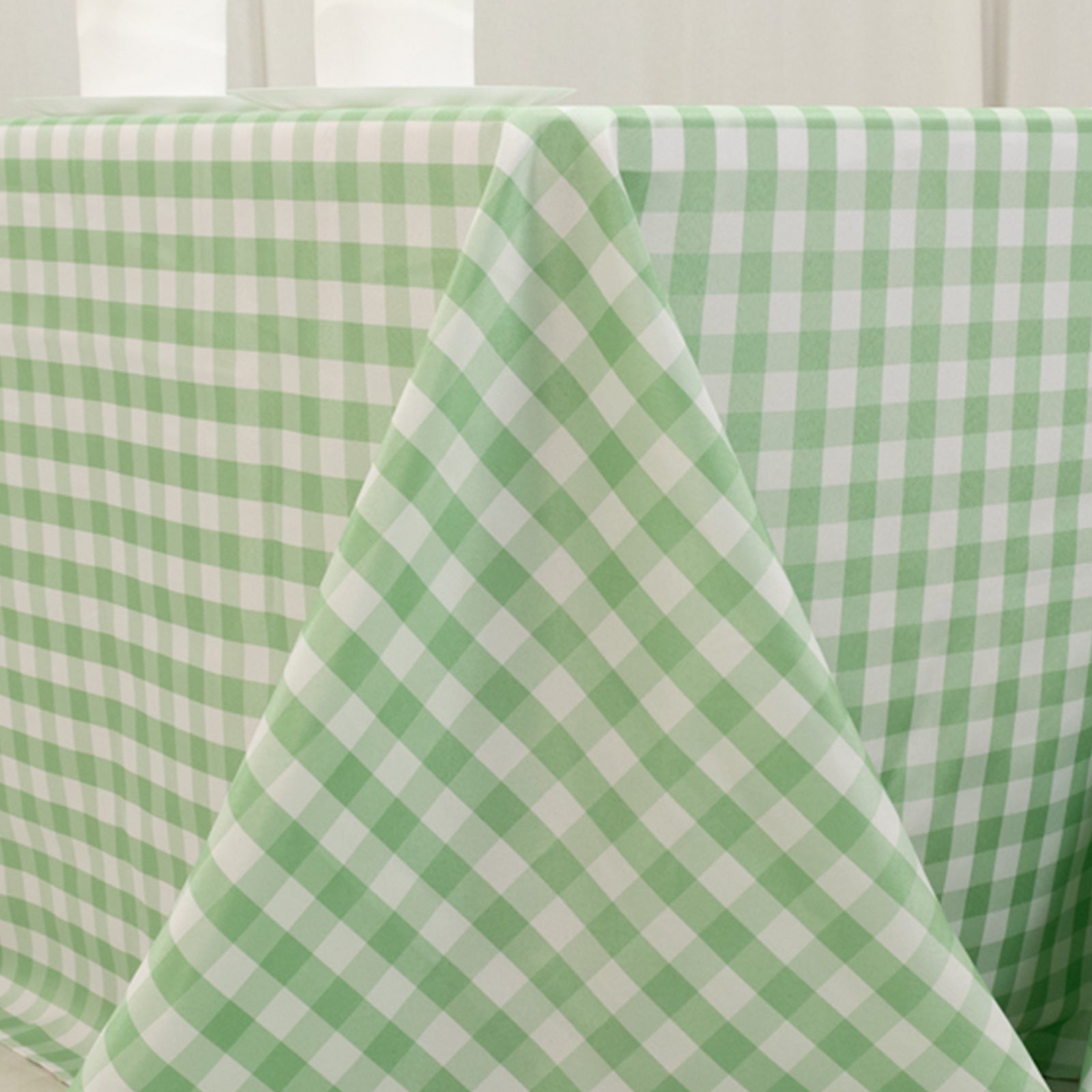 Polyester 90"x132" Rectangle Tablecloth White/Sage Green - Seamless Checkered Buffalo Plaid Table Cover