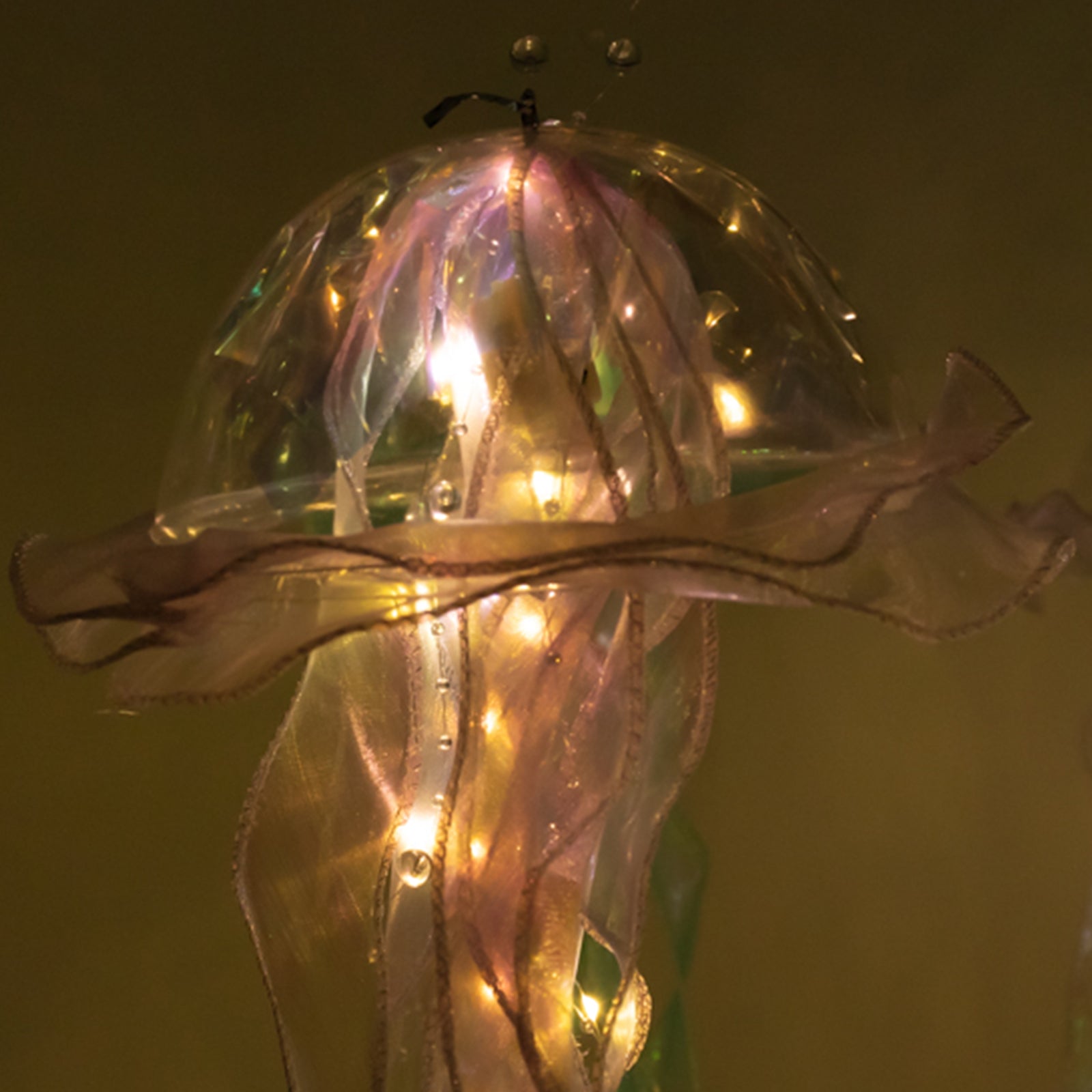 6 Pack Blue Purple Jellyfish Lamp Hanging Lantern Lights, 3 Flashing Modes Organza Ribbon Jelly Fish LED Lights Mermaid Theme Party Decor - 17"