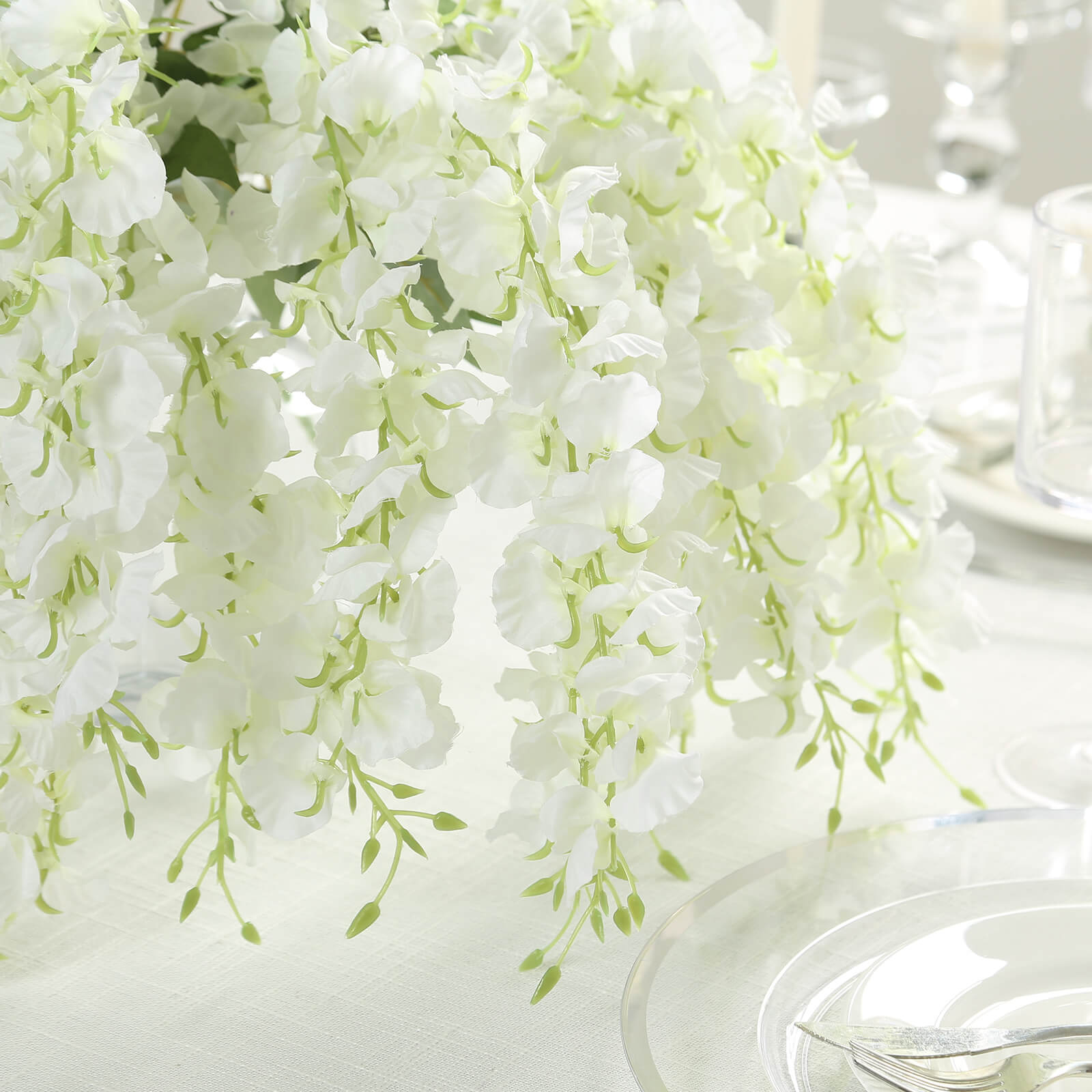 6 Pack Cream Silk Wisteria Vines Hanging Plants, Long Artificial Flowers Bushes - 4 Full Strands in 1 Bush - 21"