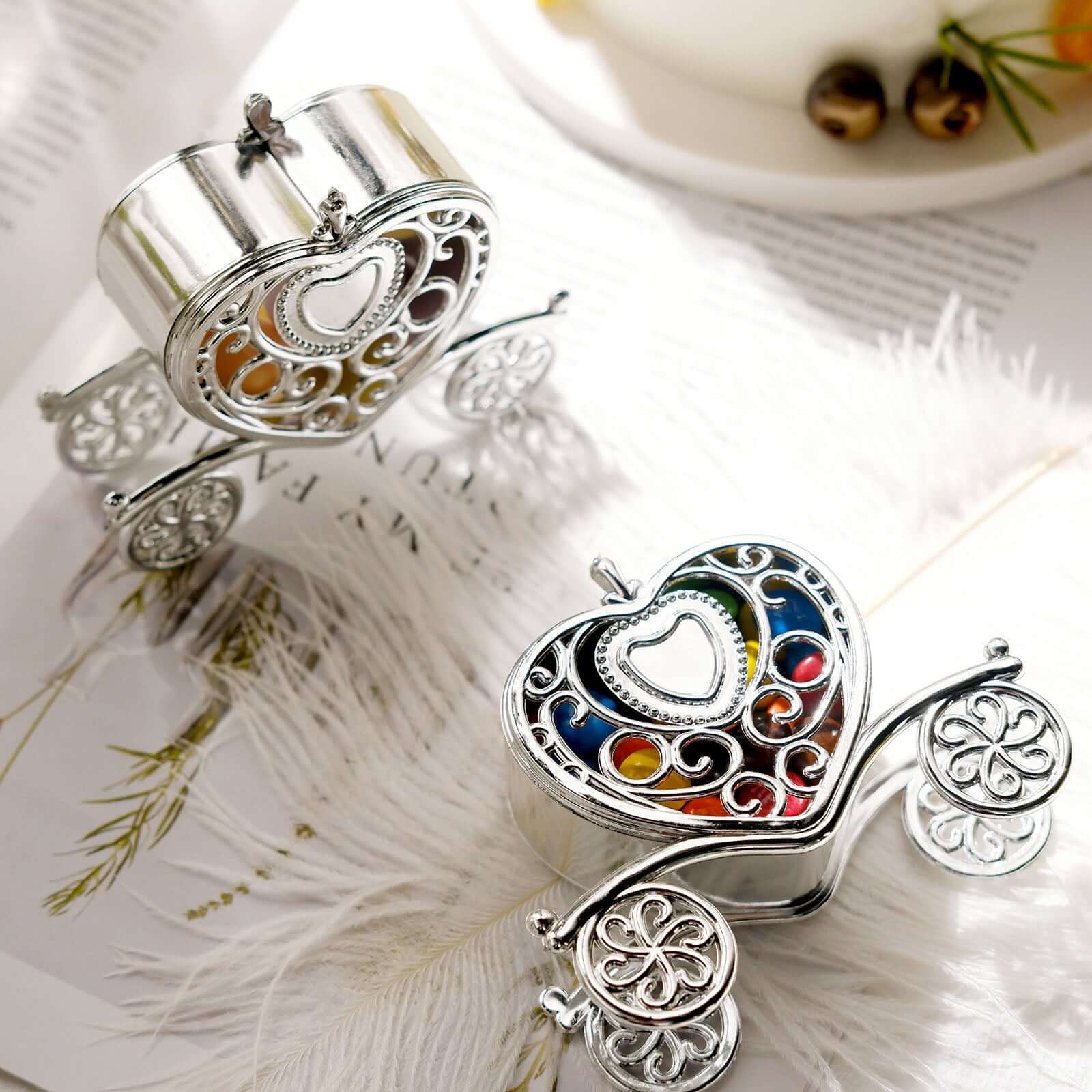 12-Pack Heart Carriage Candy Container Gift Boxes Silver Princess - Stylish Favor Boxes for Special Occasions 4"
