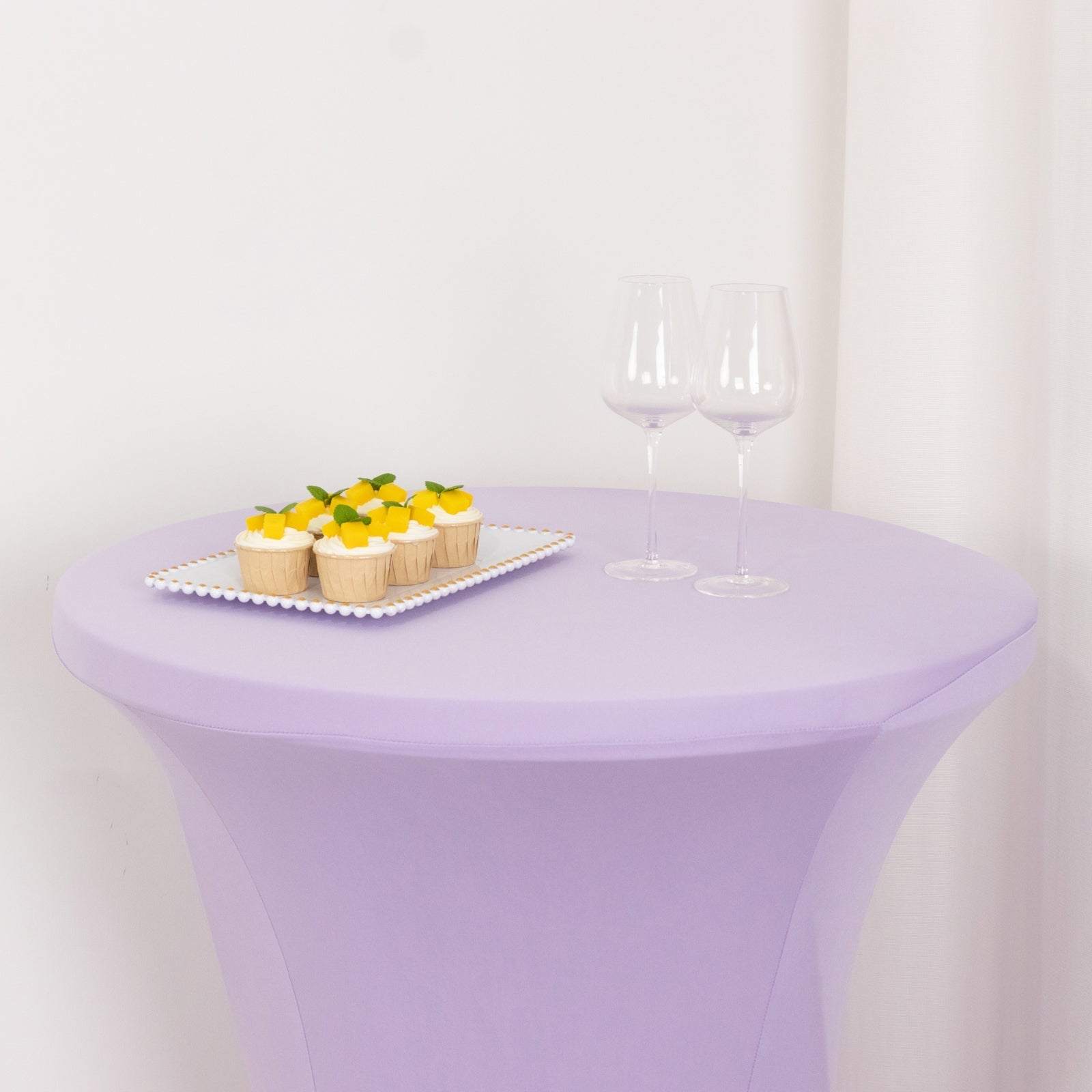 Spandex 30" Round Cocktail Table Cover Lavender Lilac - Easy to Maintain Stretch Fitted Highboy Tablecloth