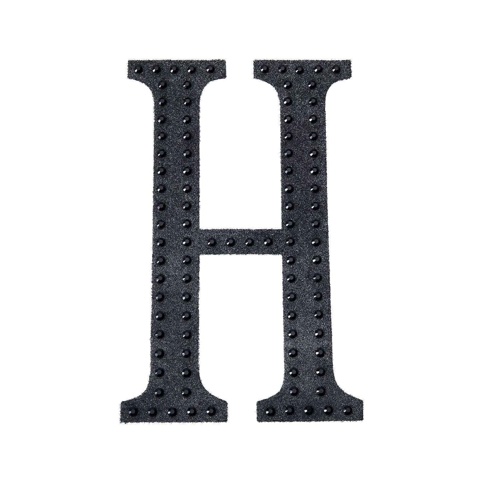 Decorative Rhinestone Alphabet "H" Letter Stickers, Glitter Adhesive Craft Letters Black DIY Sparkle Embellishments 6"