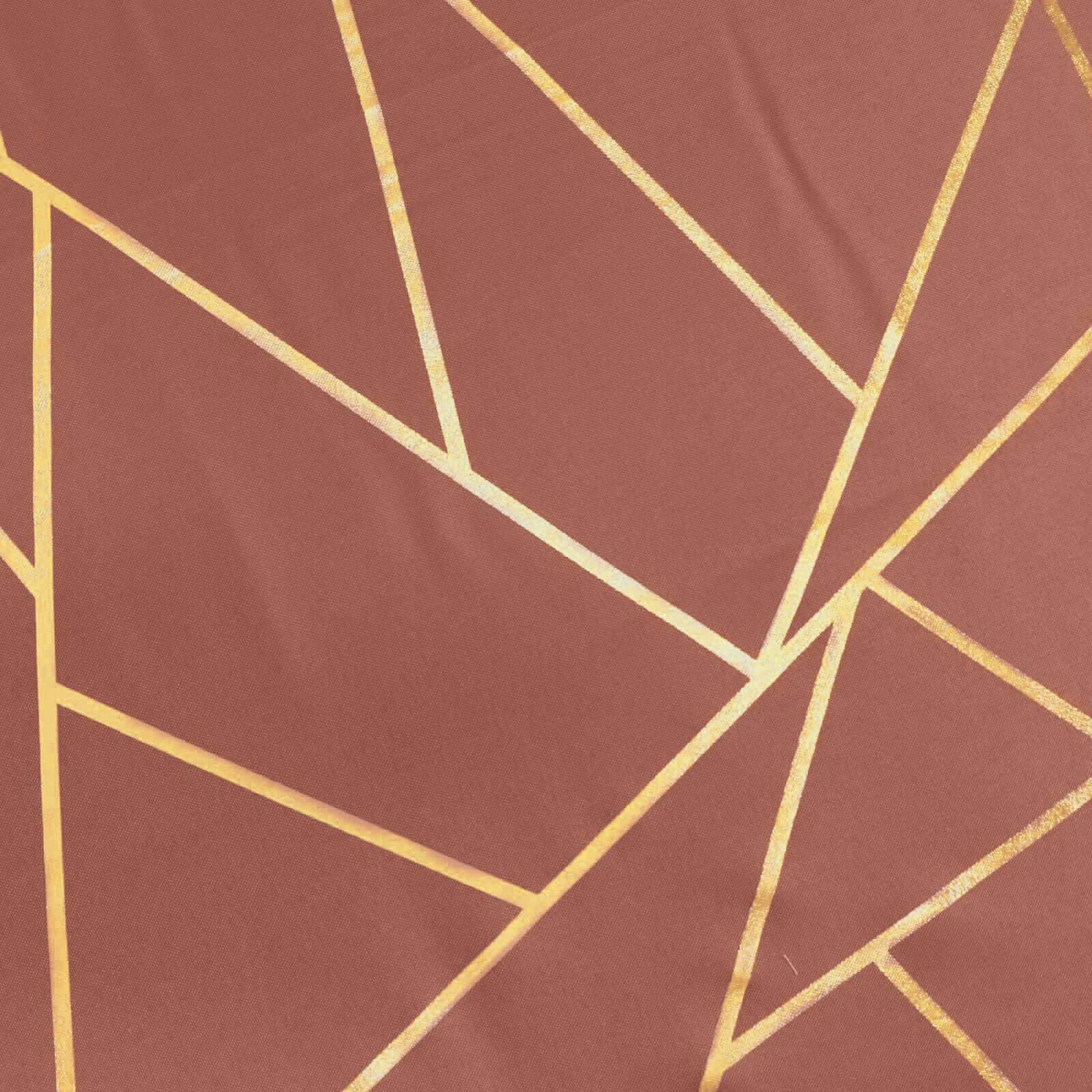 Polyester 60"x102" Rectangle Tablecloth Terracotta (Rust) with Gold Foil Geometric Pattern - Wrinkle-Resistant & Durable Table Cover