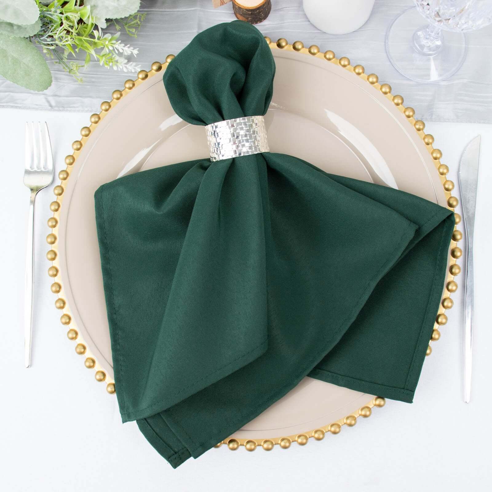 5 Pack Premium Polyester 20"x20" Napkins Hunter Emerald Green - Wrinkle-Resistant & Durable Dinner Napkins
