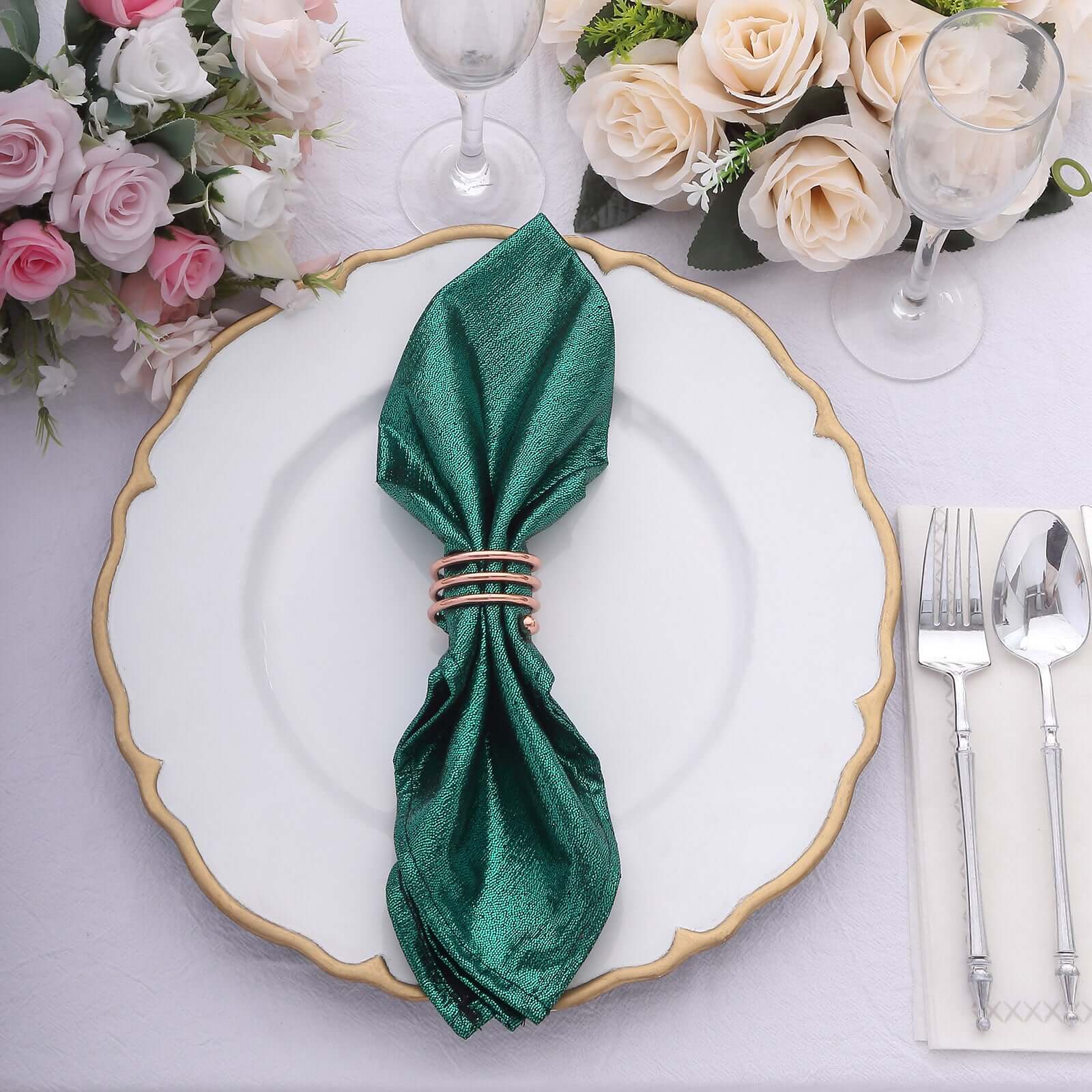 5 Pack Polyester 20"x20" Napkins Hunter Emerald Green Shimmer Sequin Dots - Luminous Cloth Napkins