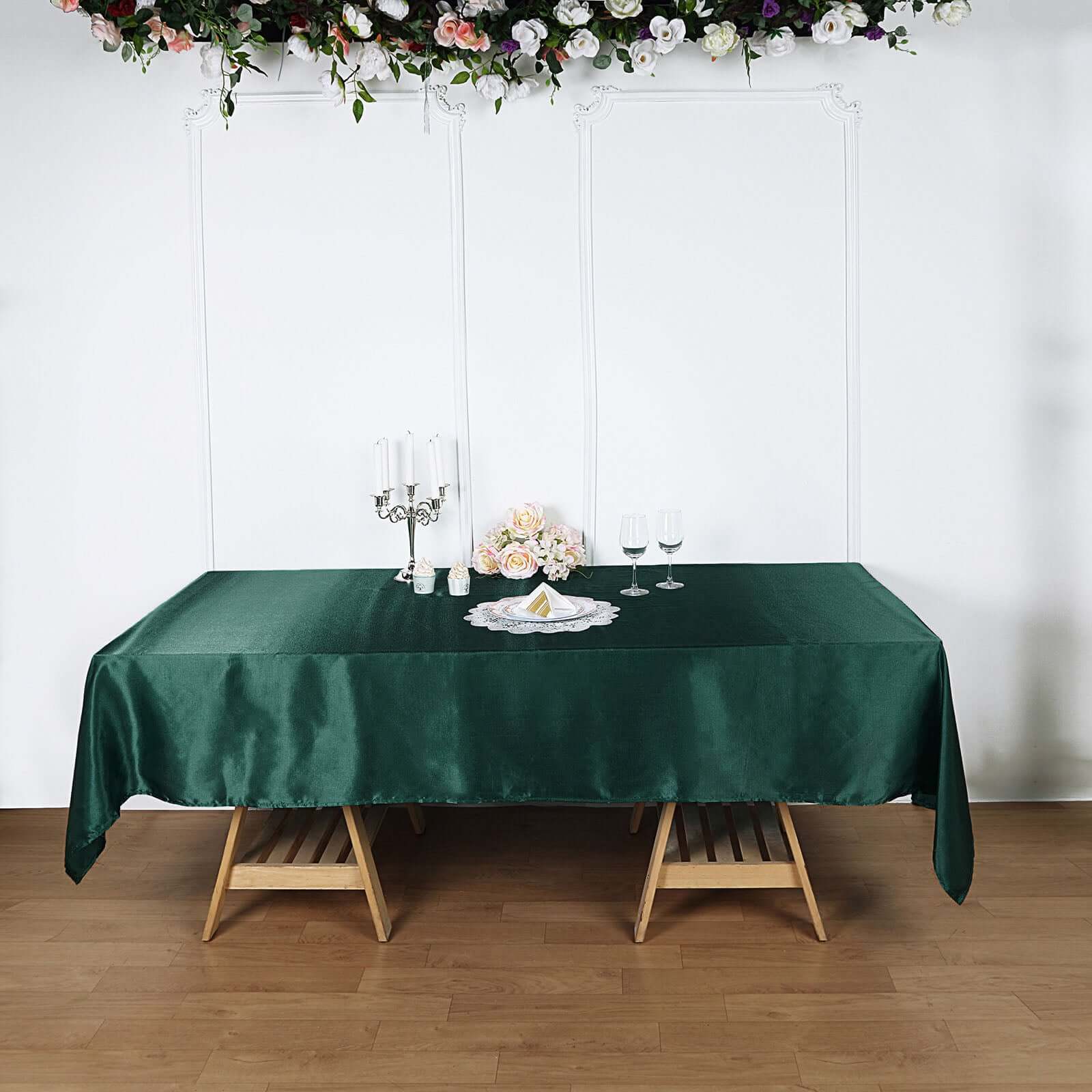 Satin Rectangular 60"x102" Tablecloth Hunter Emerald Green - Smooth and Lustrous Table Cover