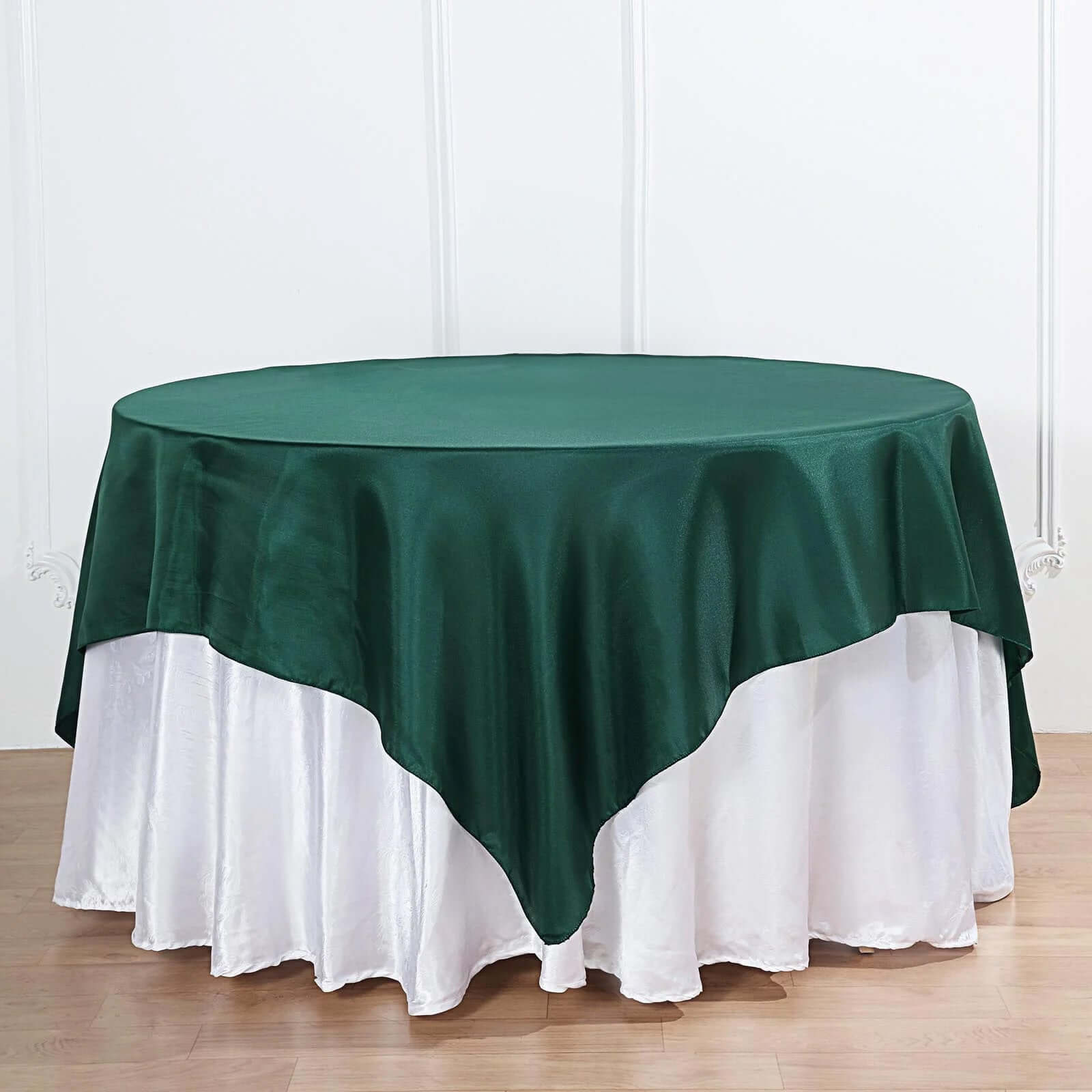 Satin 72"x72" Table Overlay Square Tablecloth Hunter Emerald Green - Smooth Finish Table Cover