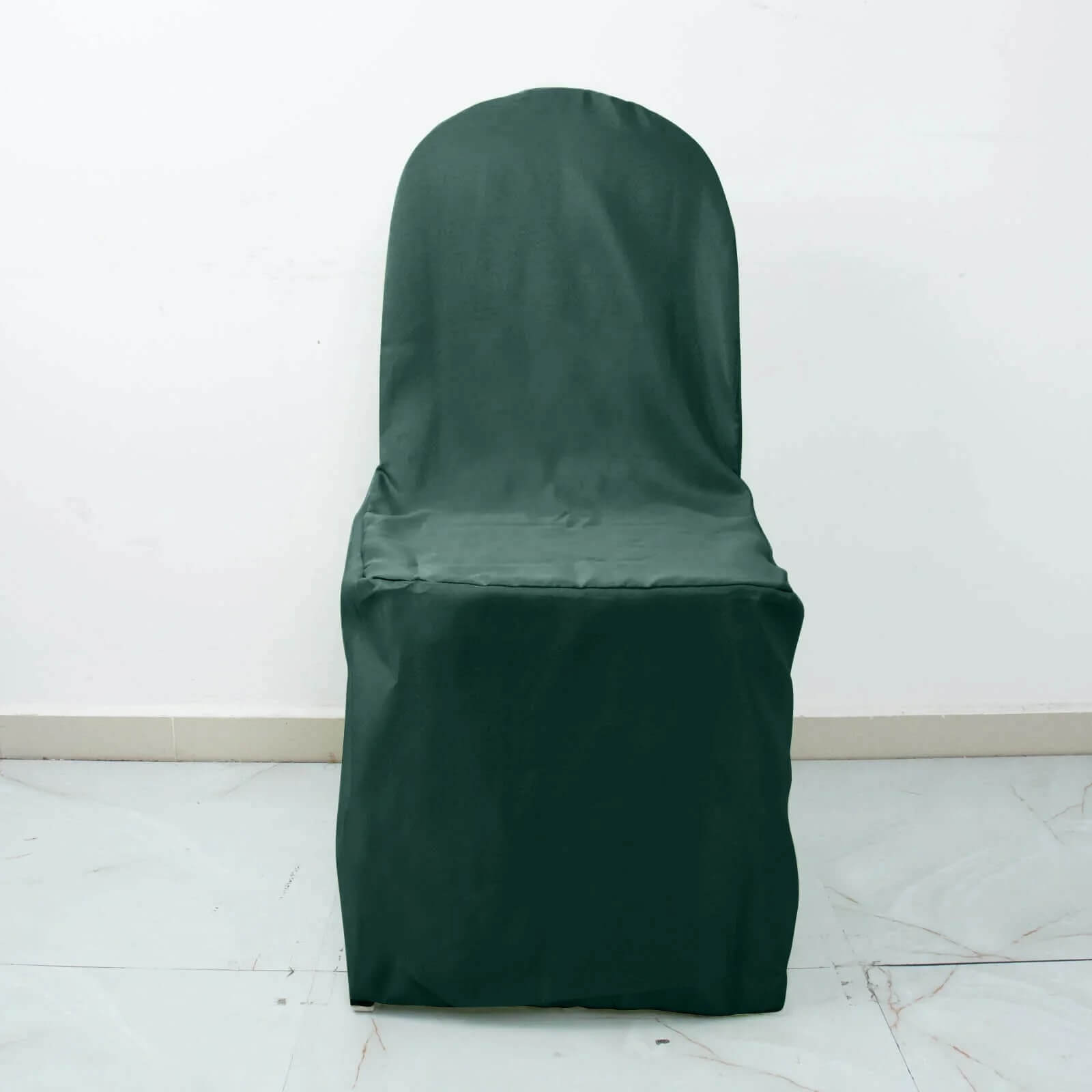 10 Pack Polyester Chair Cover for Banquet Chairs Hunter Emerald Green - Stain-Resistant Reusable Slip-On Slipcover
