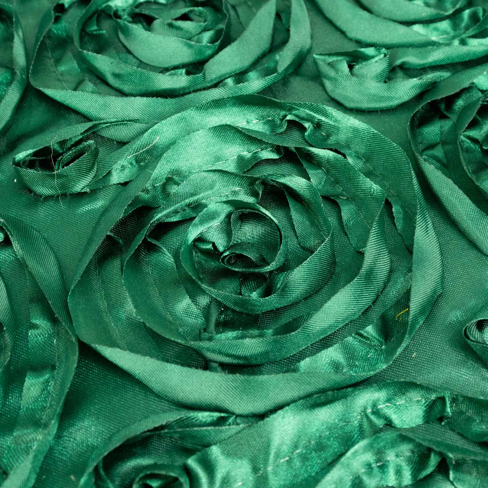 Satin 72"x72" Table Overlay Square Tablecloth Hunter Emerald Green - 3D Rosette Table Cover