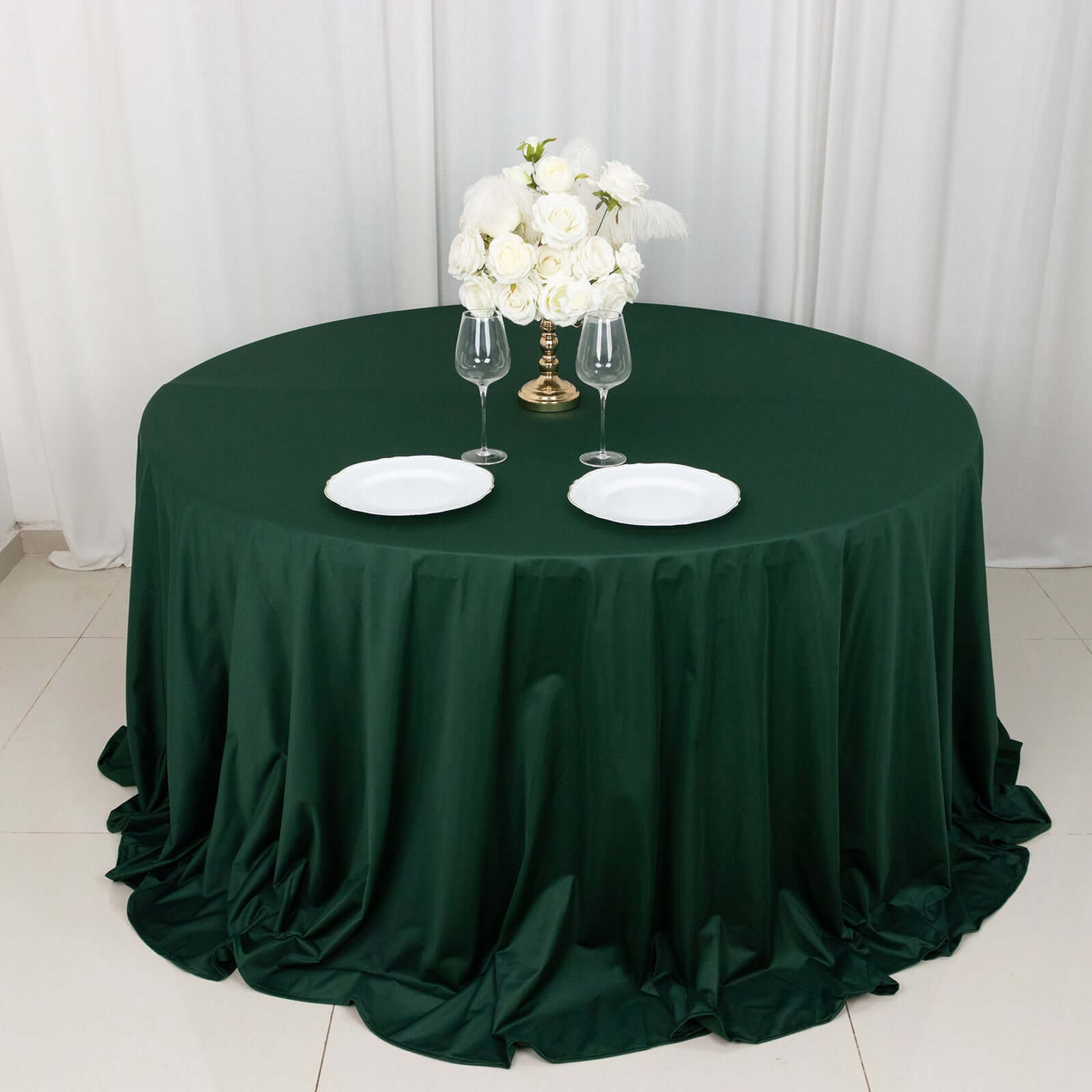 Scuba Round 132" Tablecloth Hunter Emerald Green - Wrinkle Free & Stain Resistant Seamless Table Cover
