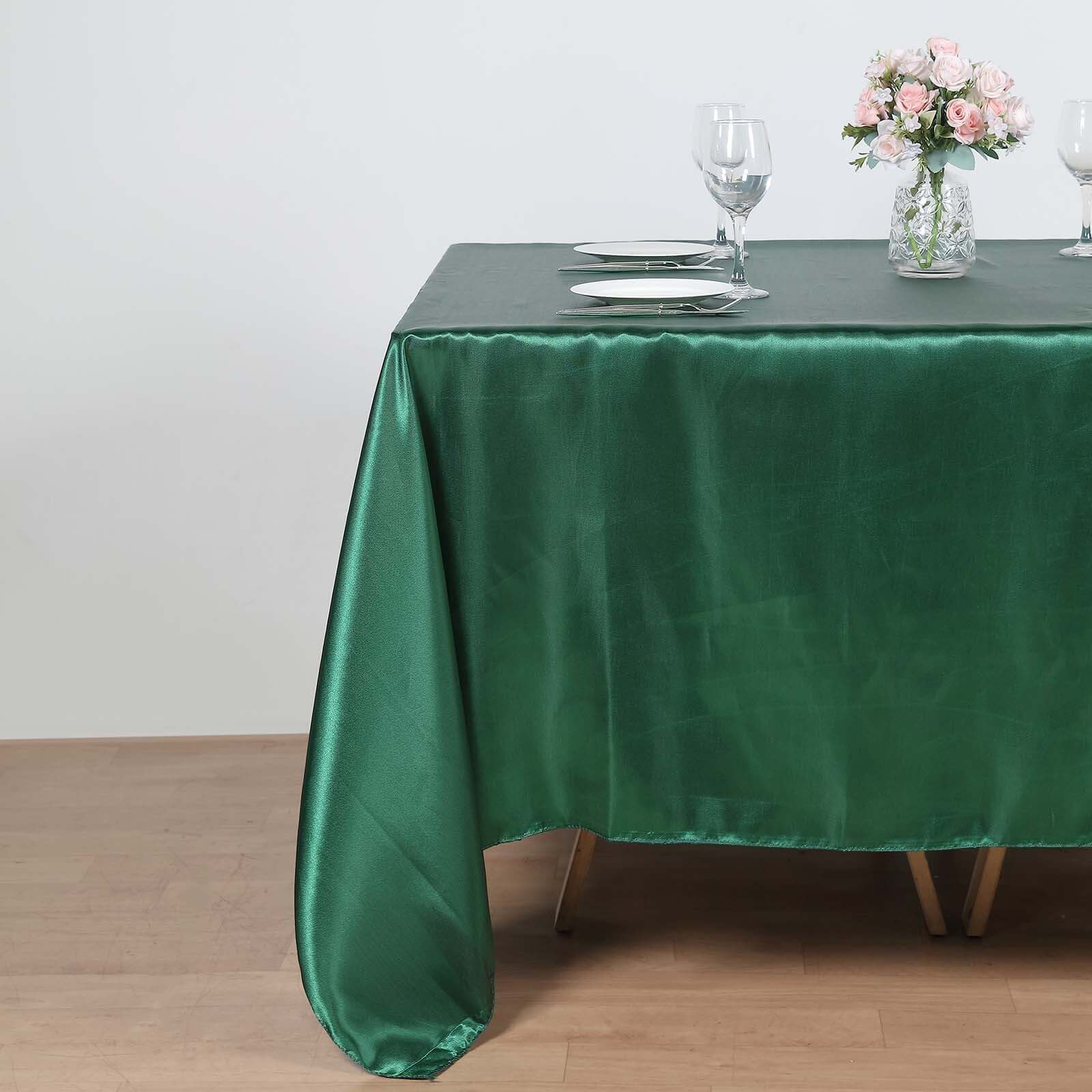 Satin 90"x90" Table Overlay Square Tablecloth Hunter Emerald Green - Smooth Finish Table Topper
