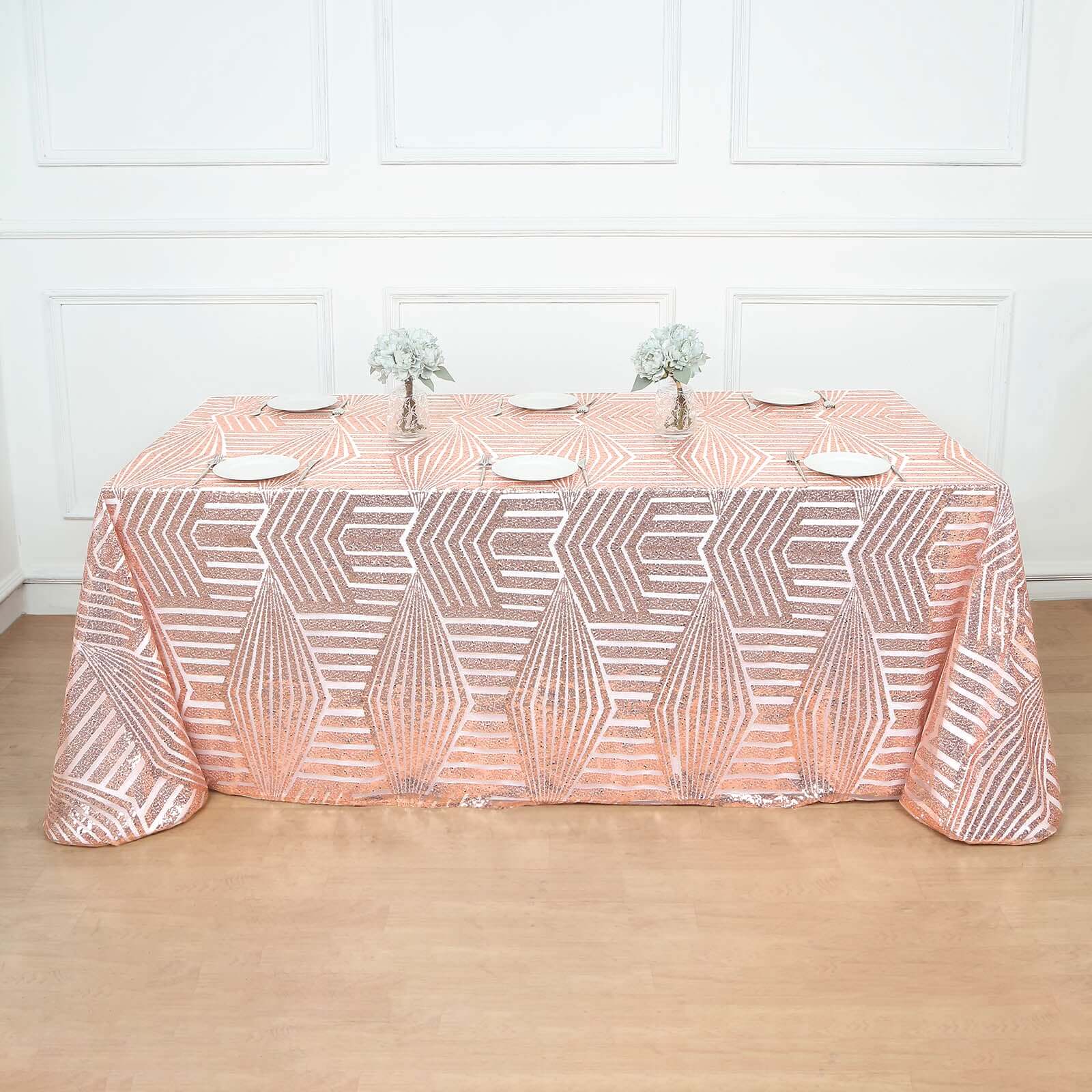 Sequin 90"x132" Rectangle Tablecloth Rose Gold - Seamless Diamond Table Cover