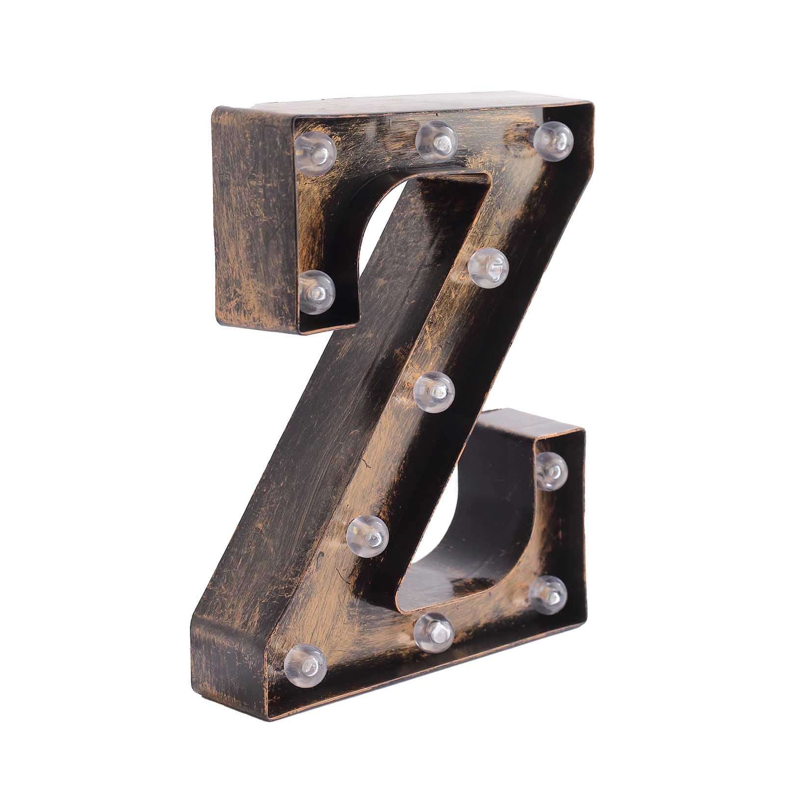 LED Marquee Letter "Z" Industrial Style Antique Black - Light-Up Alphabet Sign for Weddings & Displays 9"