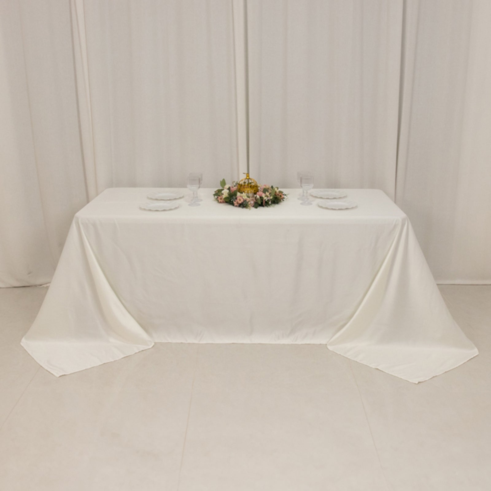 Lamour Satin 90"x132" Rectangle Tablecloth Ivory - Soft & Silk-Like Seamless Table Cover