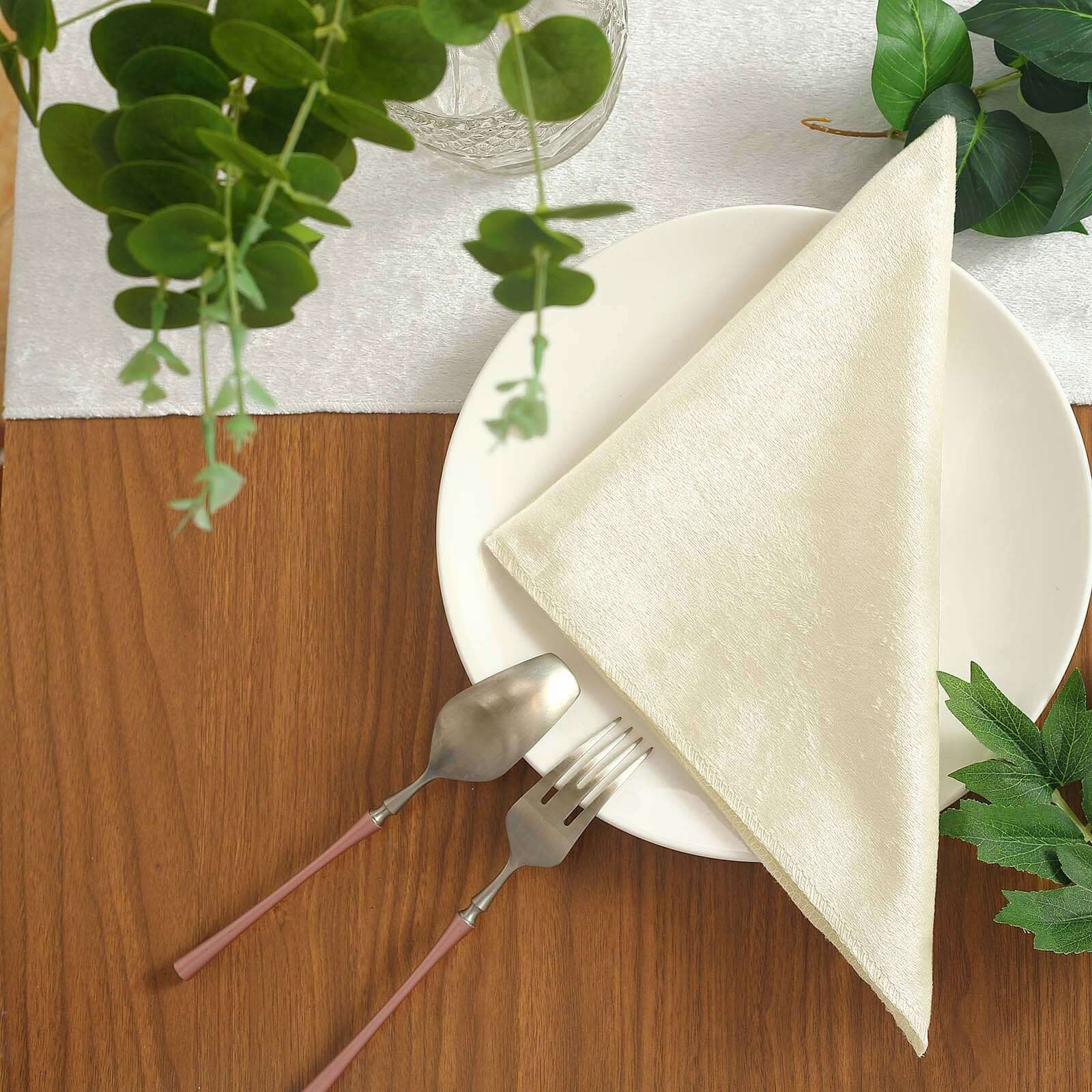 5 Pack Premium Velvet 20"x20" Napkins Ivory - Soft Sheen Finish Cloth Napkins