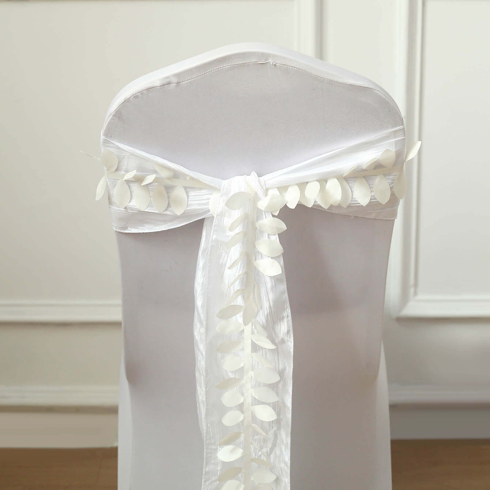 Taffeta Ribbon Sash with 4" Leaf Petal Design Ivory 50ft - Sophisticated Artificial Fabric Garland