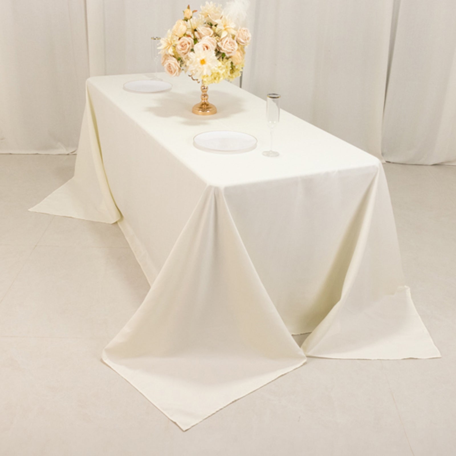 Cotton Blend 90"x132" Rectangle Tablecloth Ivory - Seamless Wrinkle-Resistant Table Cover