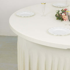 Spandex Round 6ft Table Skirt Ivory with Wavy Skirt-Like Effect Stylish Table Cover